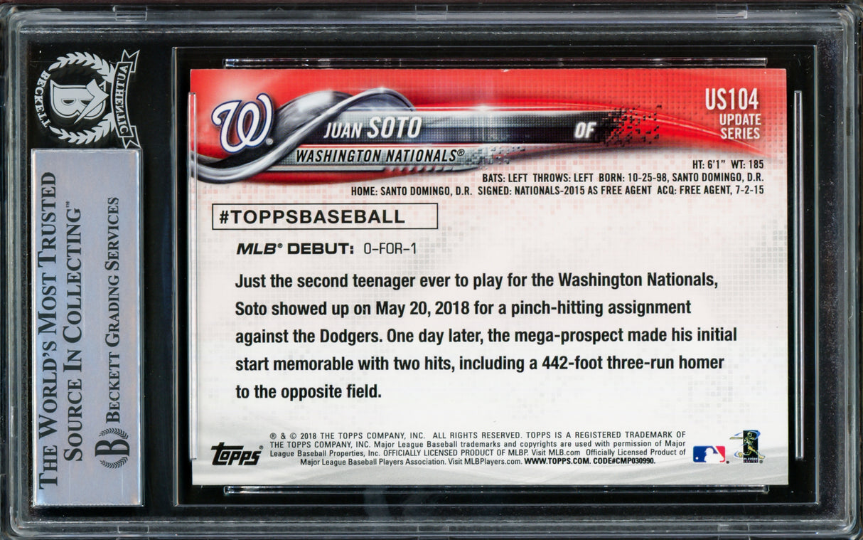 Juan Soto Autographed 2018 Topps Update Rookie Card #US104 New York Mets Beckett BAS #15781560