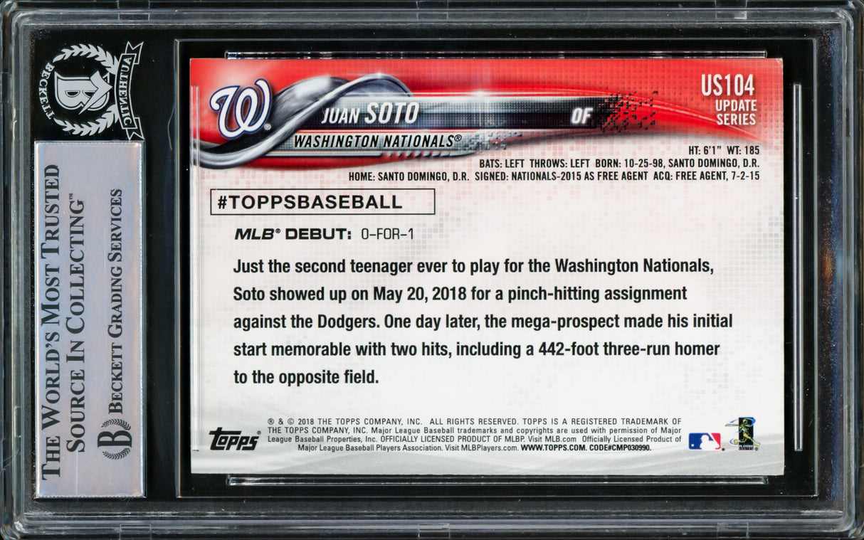 Juan Soto Autographed 2018 Topps Update Rookie Card #US104 New York Mets Beckett BAS #15781563