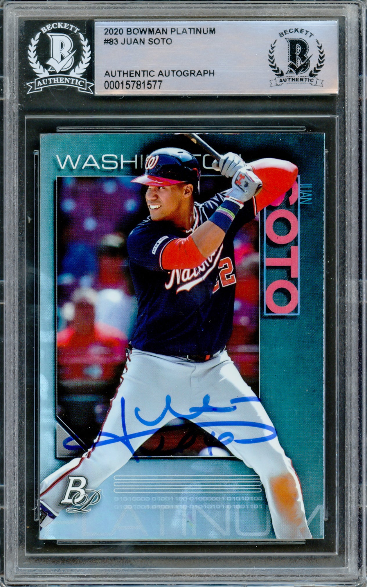 Juan Soto Autographed 2020 Bowman Platinum Card #83 New York Mets Beckett BAS #15781577
