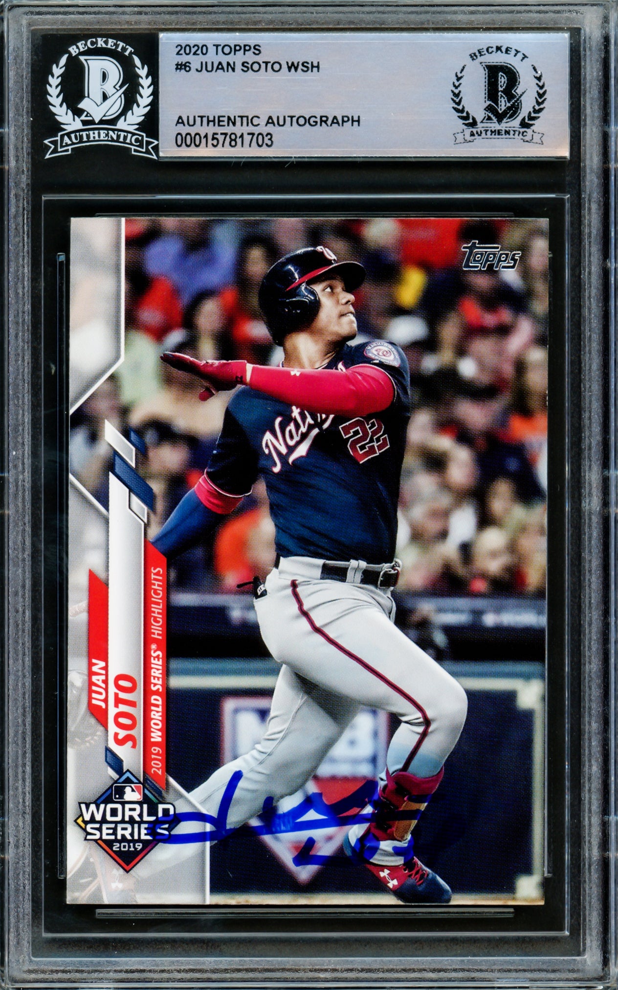 Juan Soto Autographed 2020 Topps World Series Card #6 New York Mets Beckett BAS #15781703