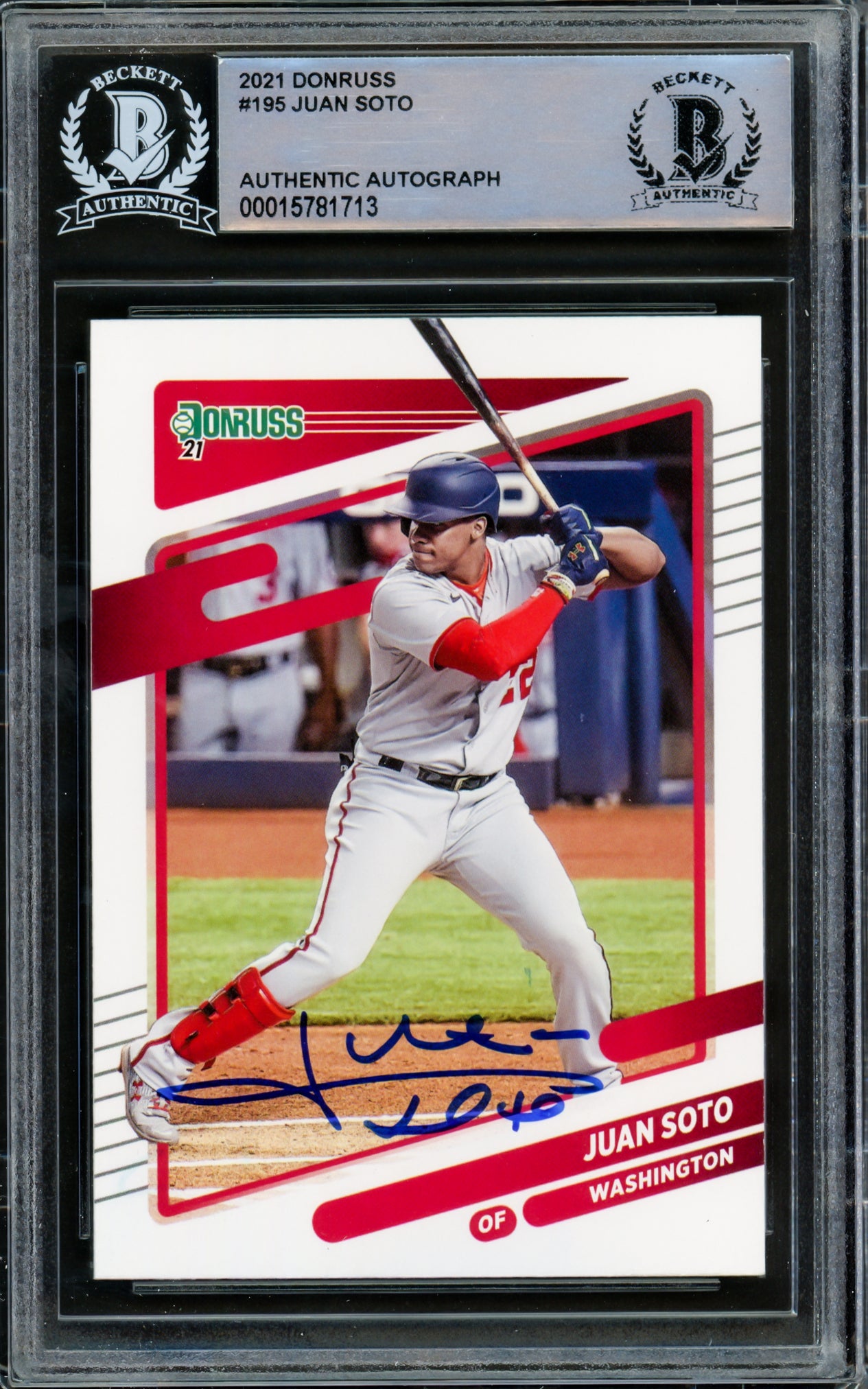 Juan Soto Autographed 2021 Donruss Card #195 New York Mets Beckett BAS #15781713