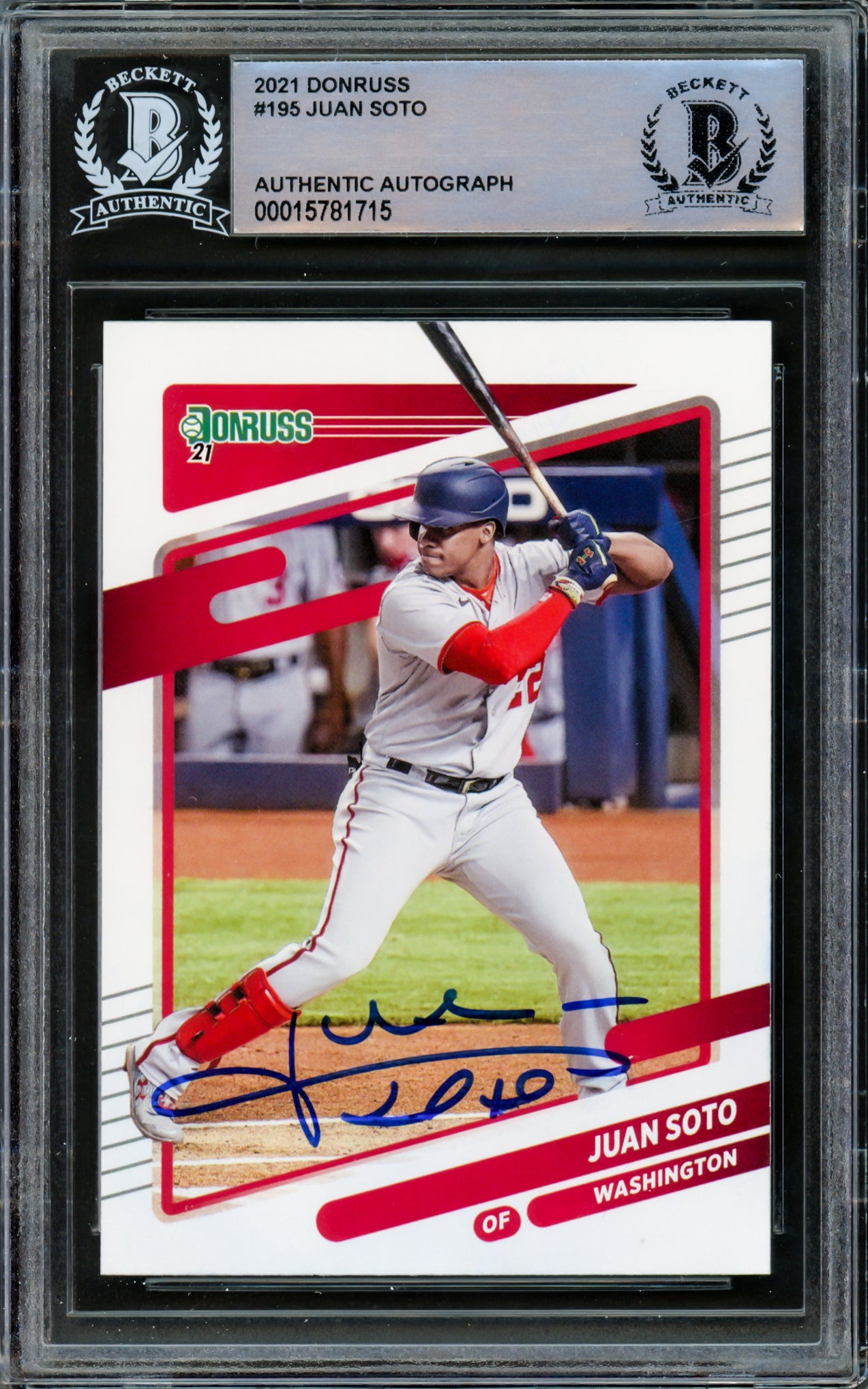 Juan Soto Autographed 2021 Donruss Card #195 New York Mets Beckett BAS #15781715