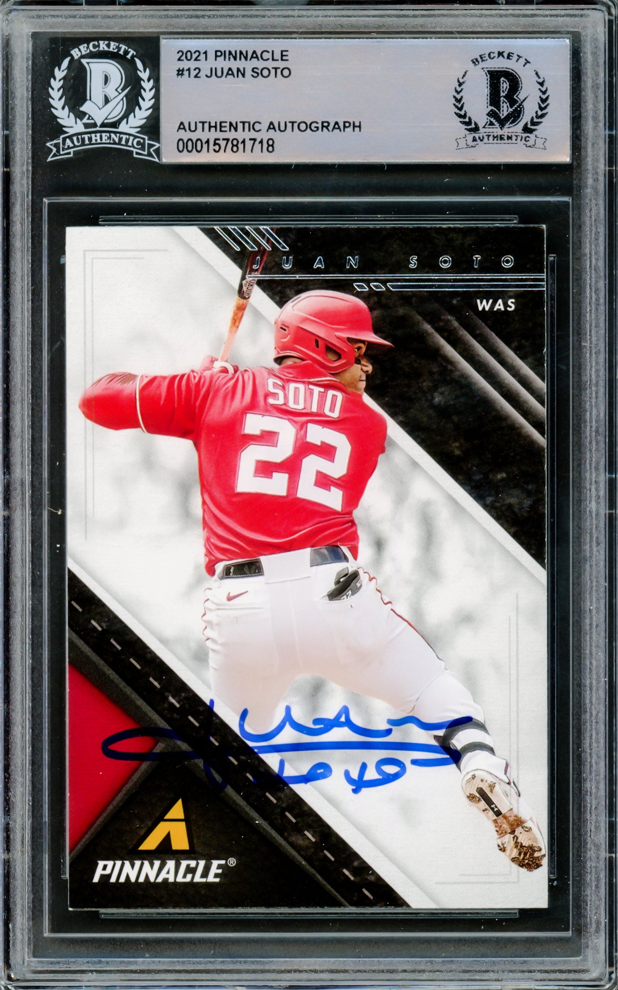 Juan Soto Autographed 2021 Panini Chronicles Pinnacle Card #12 New York Mets Beckett BAS #15781718