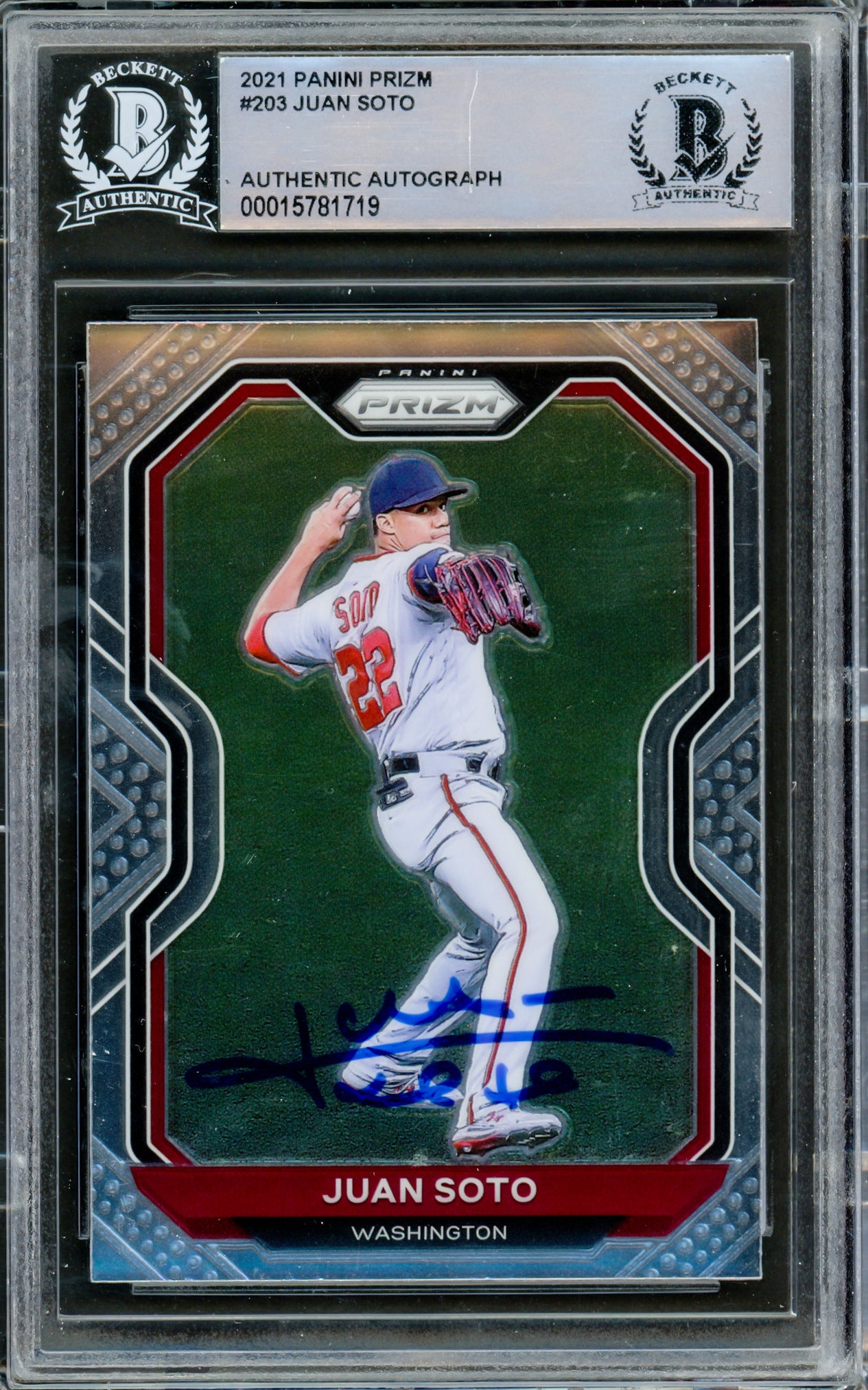 Juan Soto Autographed 2021 Panini Prizm Card #203 New York Mets Beckett BAS #15781719