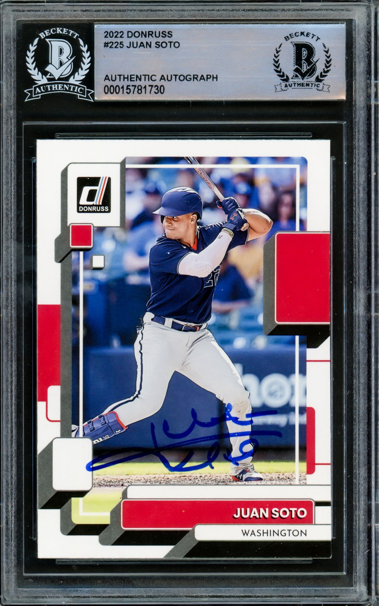 Juan Soto Autographed 2022 Donruss Card #225 New York Mets Beckett BAS #15781730