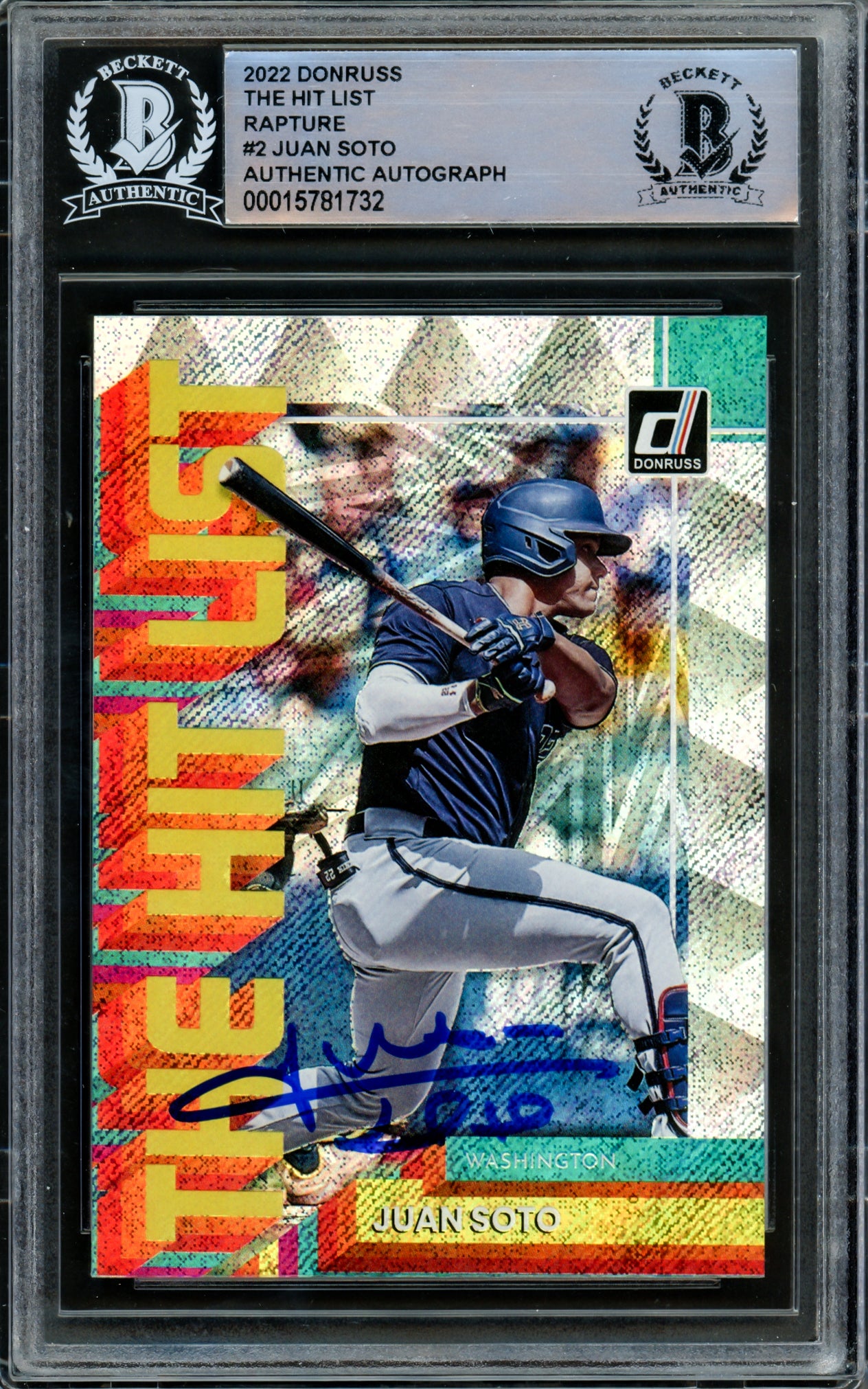 Juan Soto Autographed 2022 Donruss The Hit List Rapture Card #THL-2 New York Mets Beckett BAS #15781732