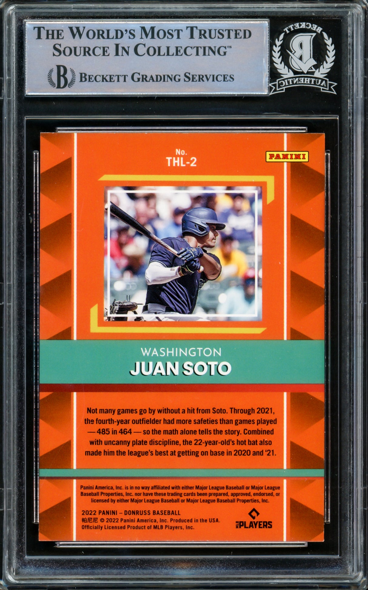 Juan Soto Autographed 2022 Donruss The Hit List Rapture Card #THL-2 New York Mets Beckett BAS #15781732