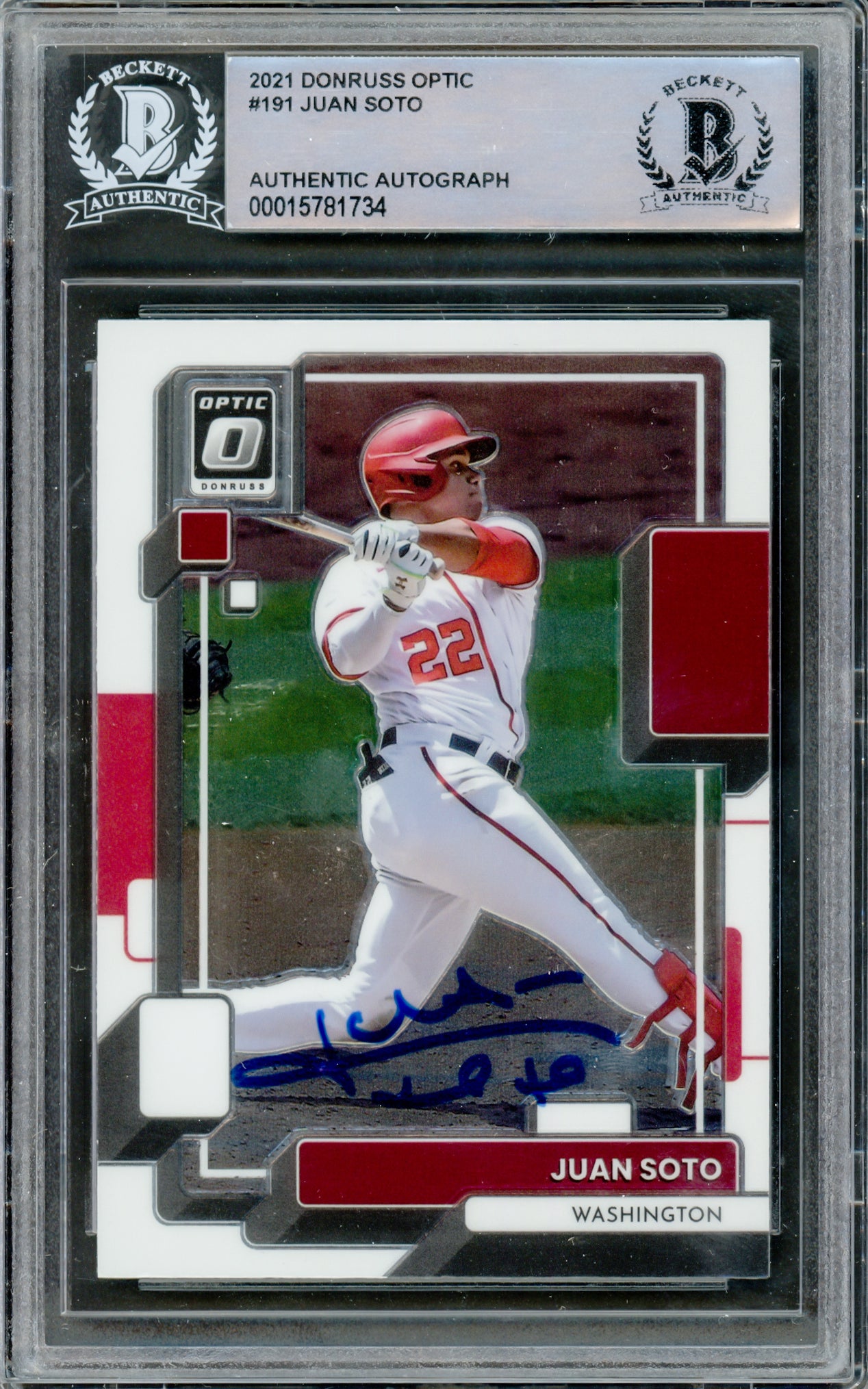 Juan Soto Autographed 2021 Donruss Optic Card #191 New York Mets Beckett BAS #15781734
