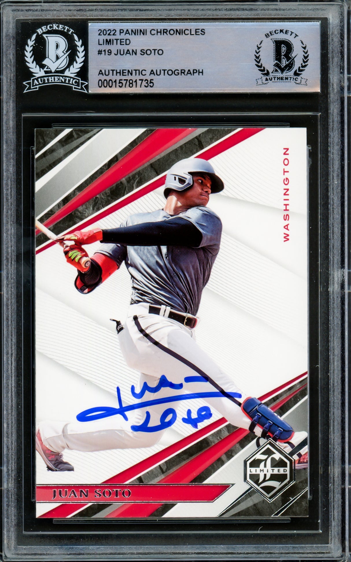 Juan Soto Autographed 2022 Panini Chronicles Limited Card #19 New York Mets Beckett BAS #15781735