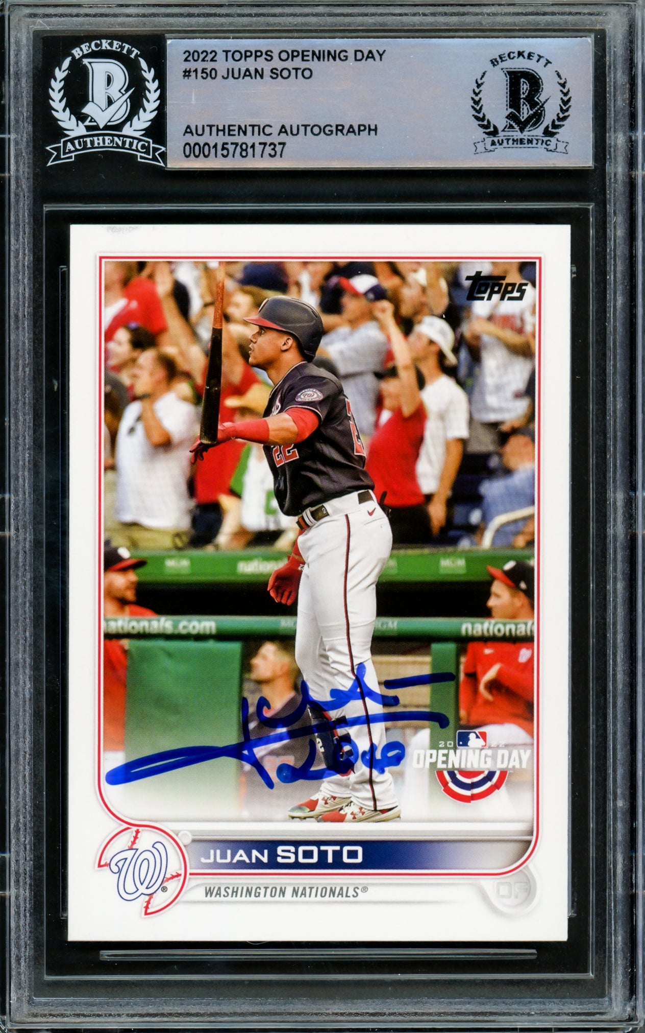 Juan Soto Autographed 2022 Topps Opening Day Card #150 New York Mets Beckett BAS #15781737