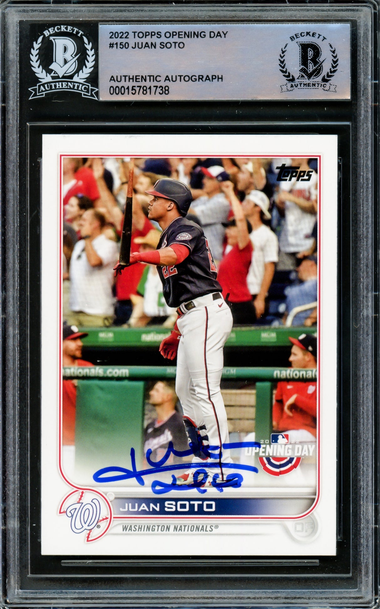 Juan Soto Autographed 2022 Topps Opening Day Card #150 New York Mets Beckett BAS #15781738