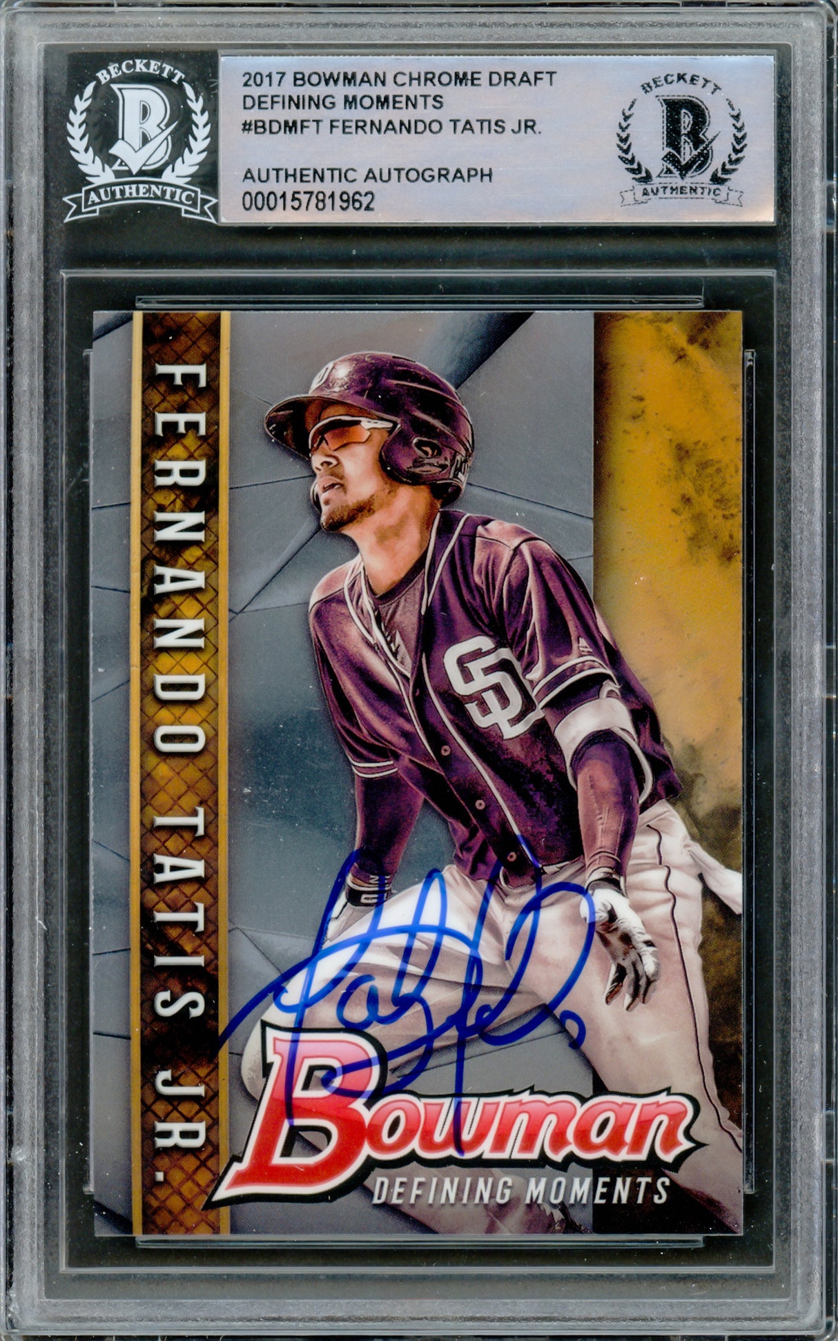 Fernando Tatis Jr. Autographed 2017 Bowman Chrome Draft Defining Moments Rookie Card #BDMFT San Diego Padres Beckett BAS #15781962