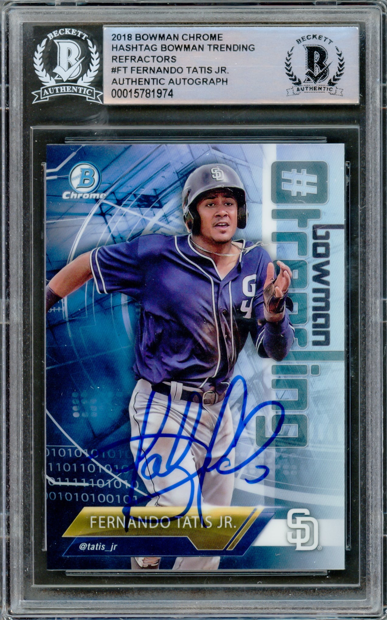 Fernando Tatis Jr. Autographed 2018 Bowman Chrome Trending Rookie Card #-FT San Diego Padres Beckett BAS #15781974