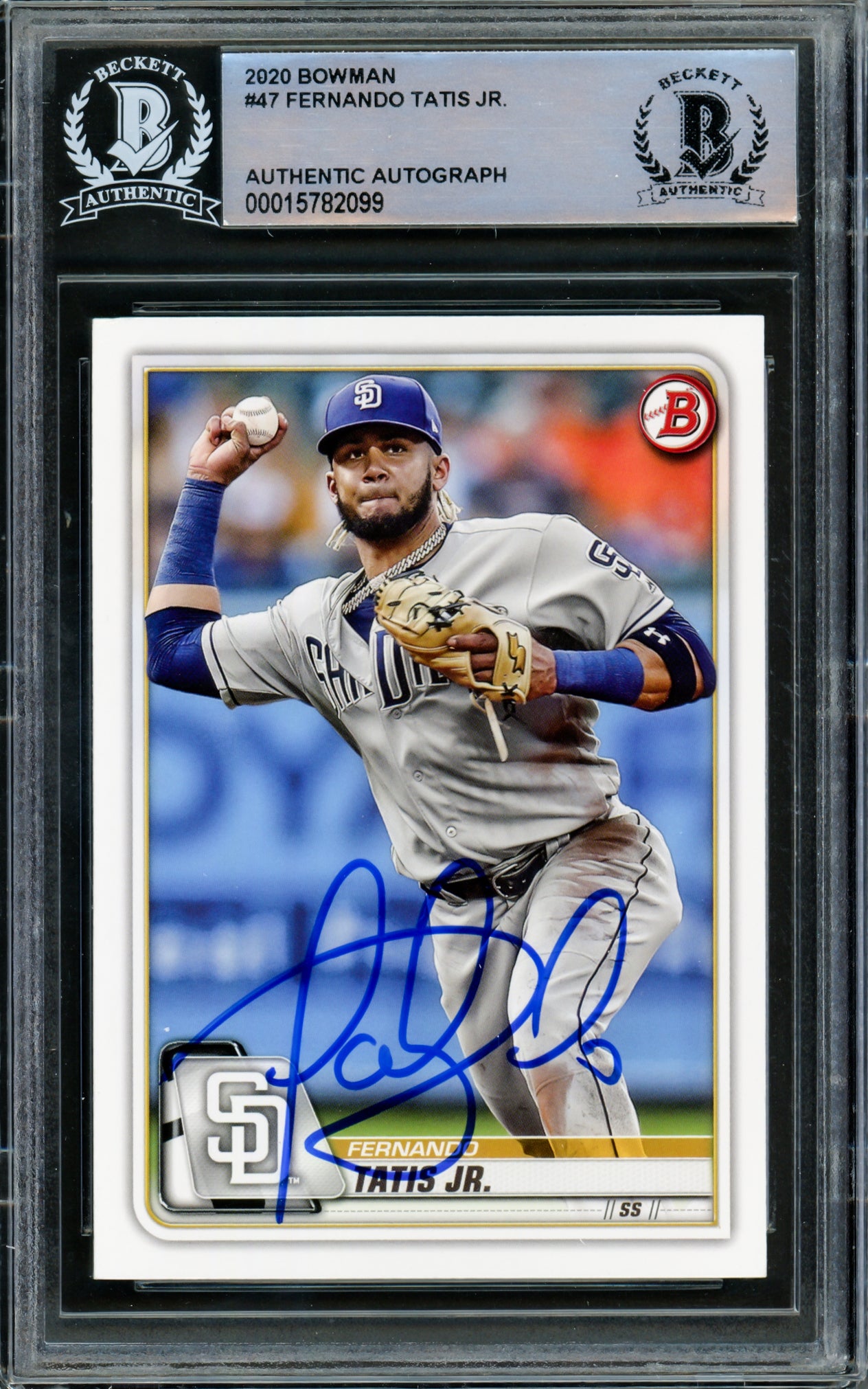 Fernando Tatis Jr. Autographed 2020 Bowman Card #47 San Diego Padres Beckett BAS #15782099