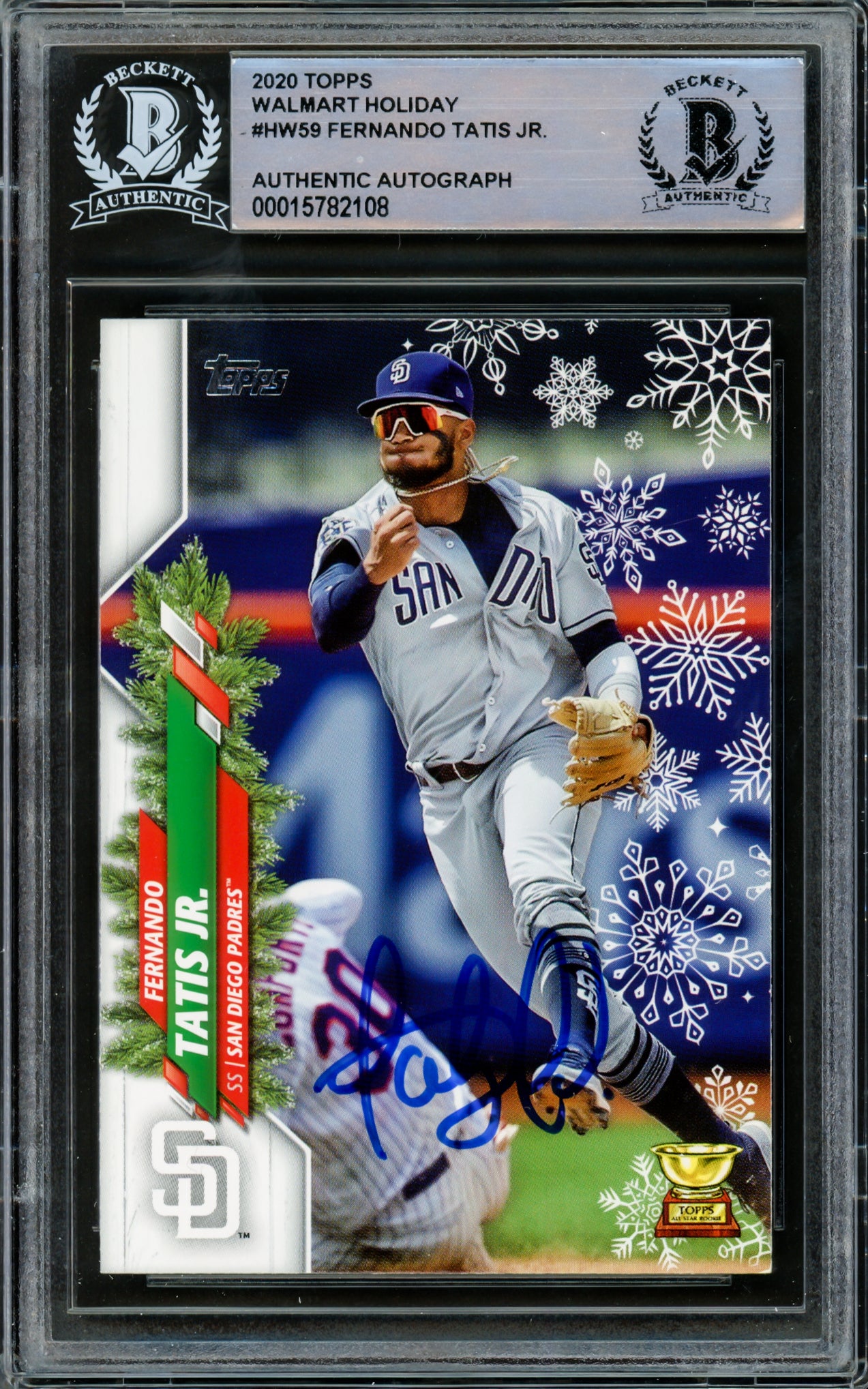 Fernando Tatis Jr. Autographed 2020 Topps Holiday Card #HW59 San Diego Padres Beckett BAS #15782108