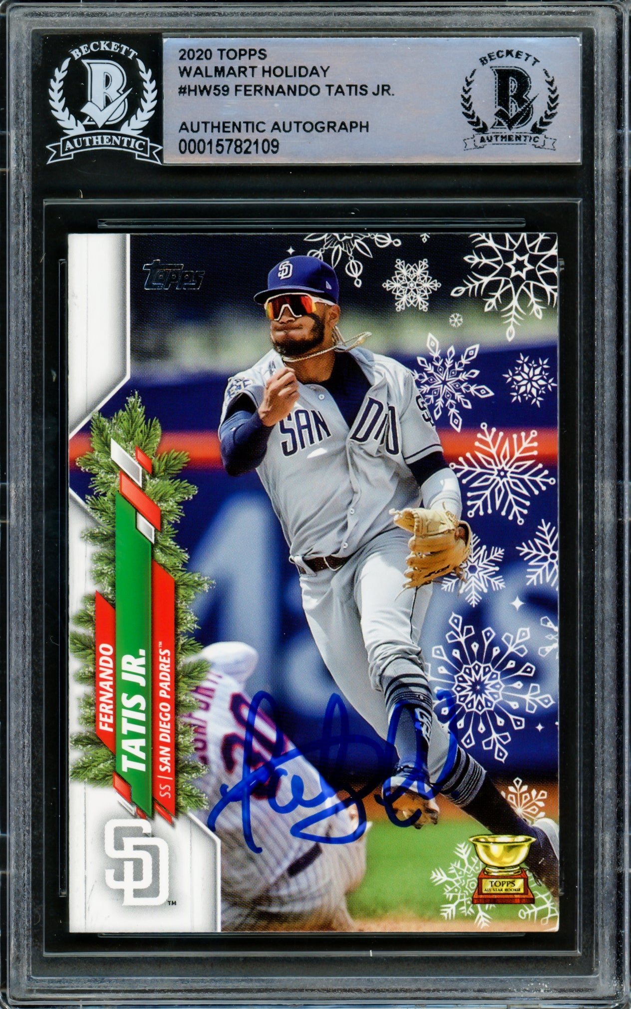 Fernando Tatis Jr. Autographed 2020 Topps Holiday Card #HW59 San Diego Padres Beckett BAS #15782109