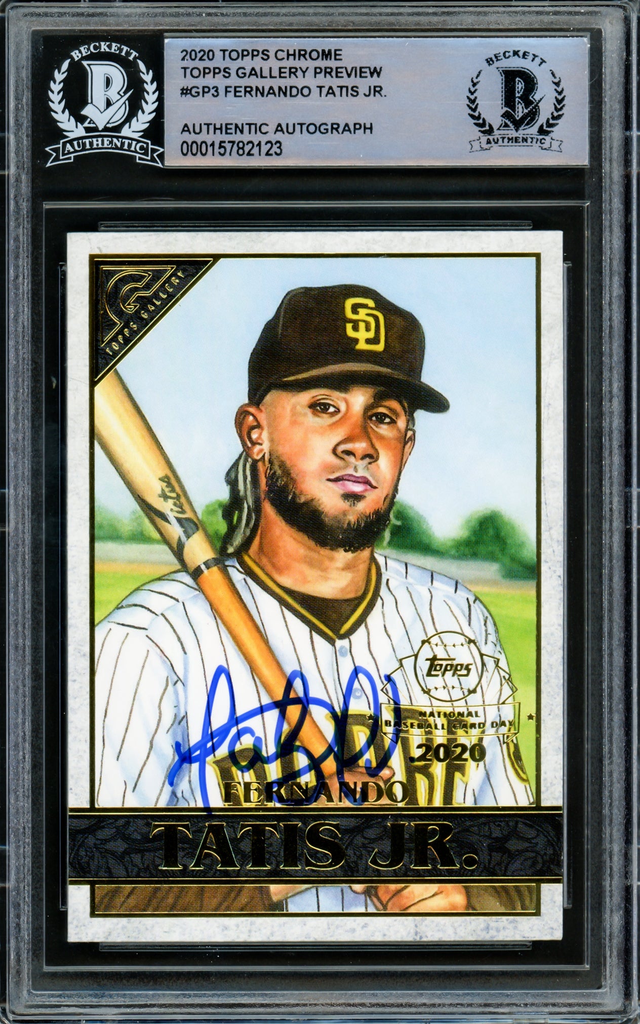 Fernando Tatis Jr. Autographed 2020 Topps Chrome Gallery National Baseball Card Day Card #GP-3 San Diego Padres Beckett BAS #15782123