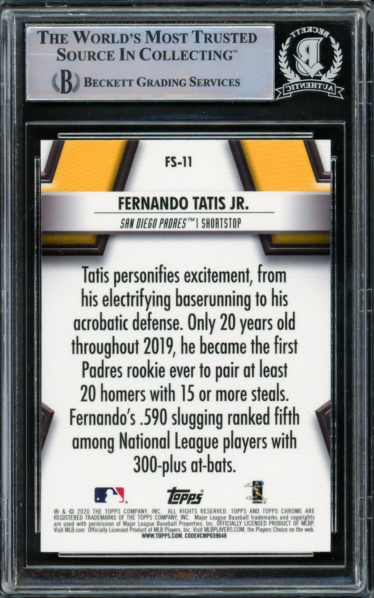 Fernando Tatis Jr. Autographed 2020 Topps Chrome Future Stars Card #FS-11 San Diego Padres Beckett BAS #15782124