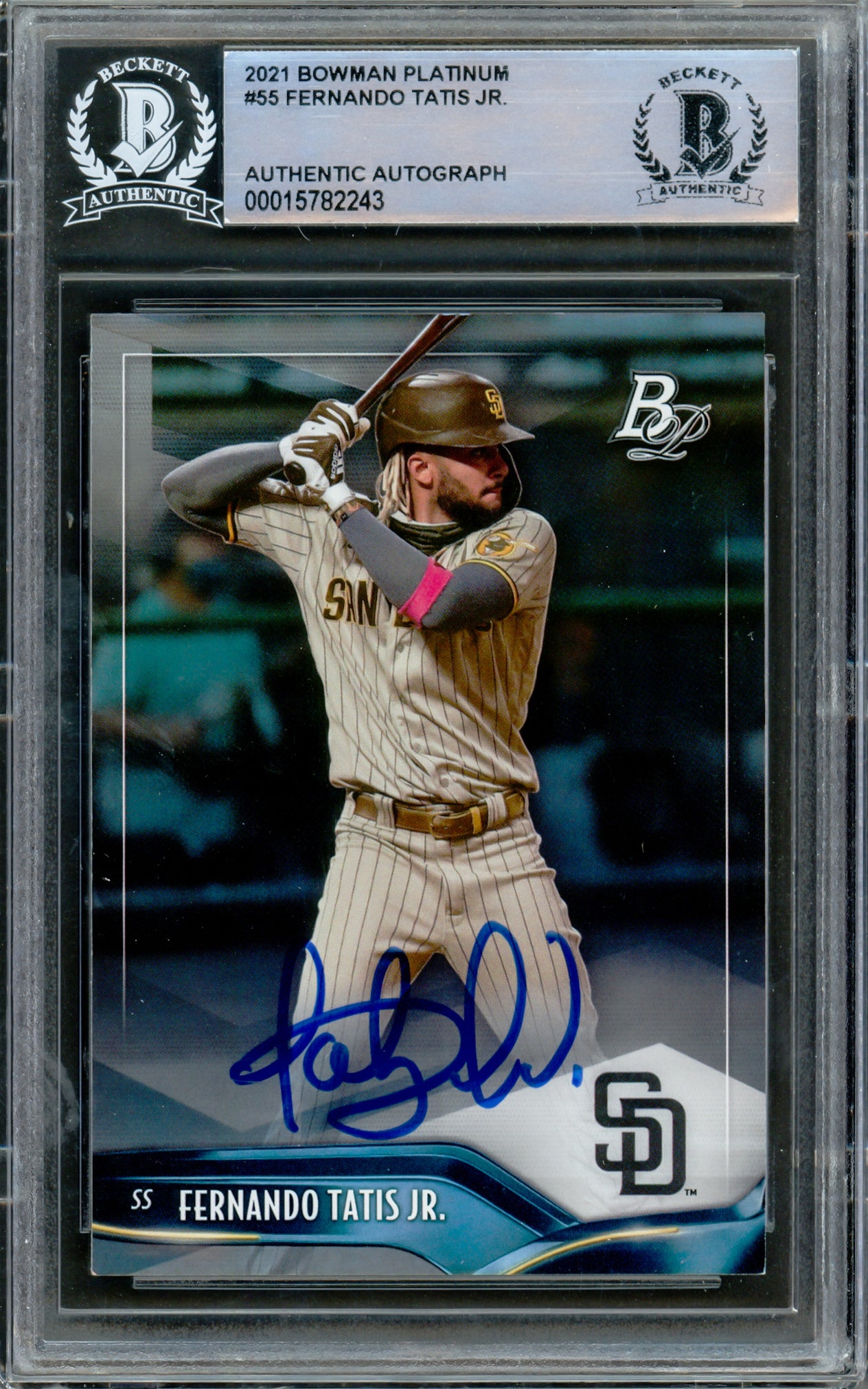 Fernando Tatis Jr. Autographed 2021 Bowman Platinum Card #55 San Diego Padres Beckett BAS #15782243