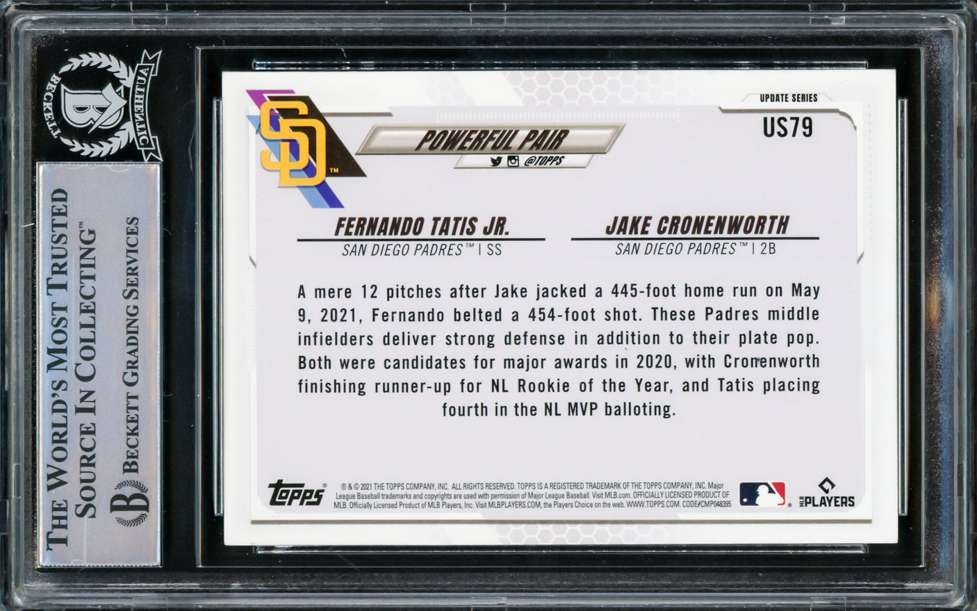 Fernando Tatis Jr. Autographed 2021 Topps Update Card #US79 San Diego Padres Beckett BAS #15782271