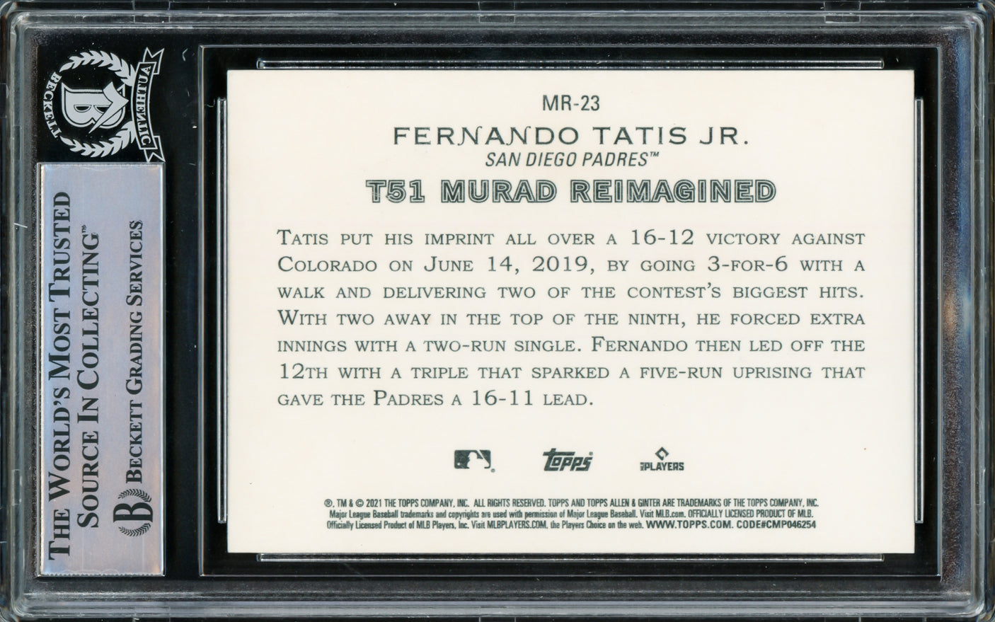 Fernando Tatis Jr. Autographed 2021 Topps Allen & Ginter Murad Reimagined Card #MR-23 San Diego Padres Beckett BAS #15782278
