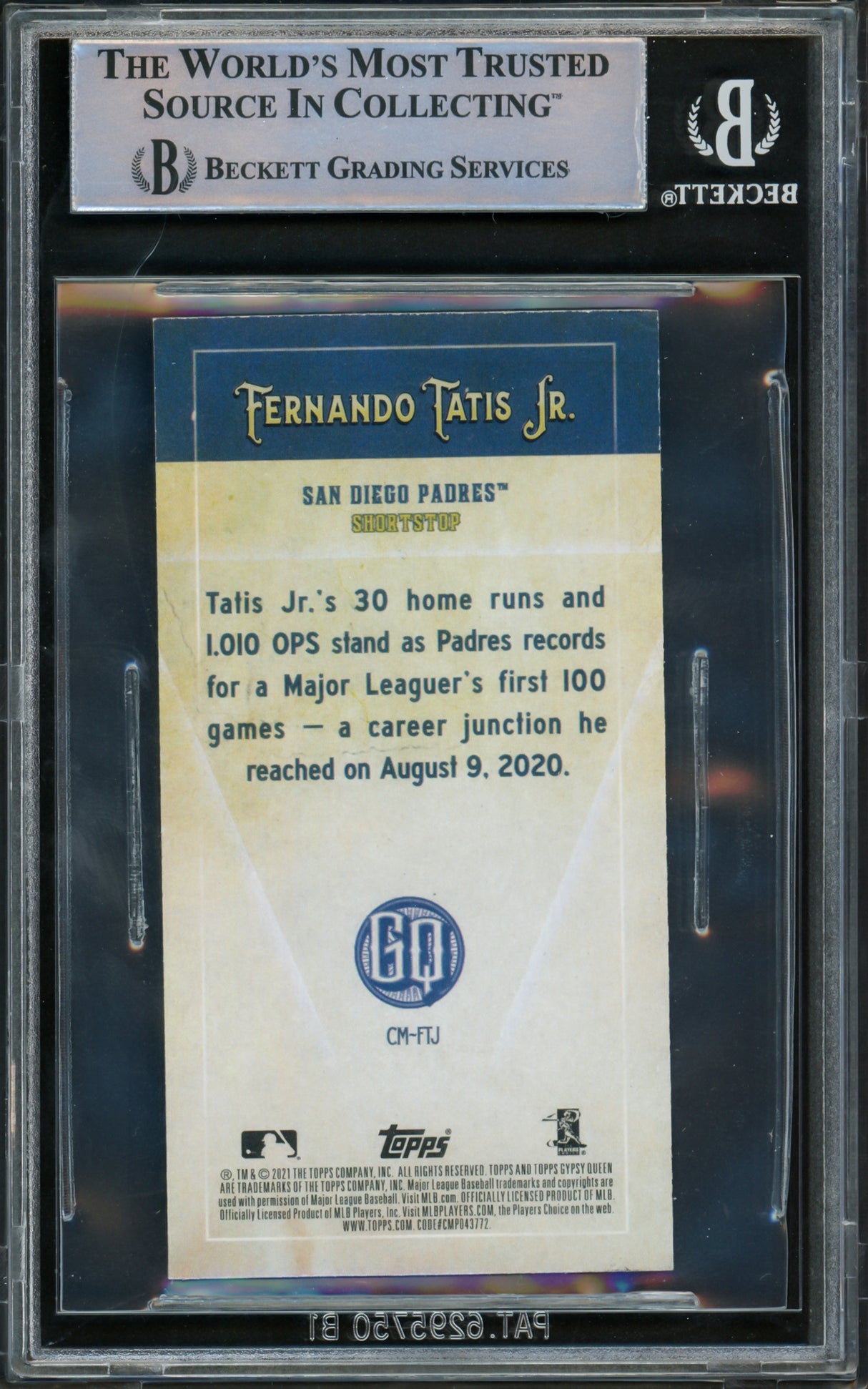 Fernando Tatis Jr. Autographed 2021 Topps Gypsy Queen Captain Mini Card #CM-FTJ San Diego Padres Beckett BAS #15782287