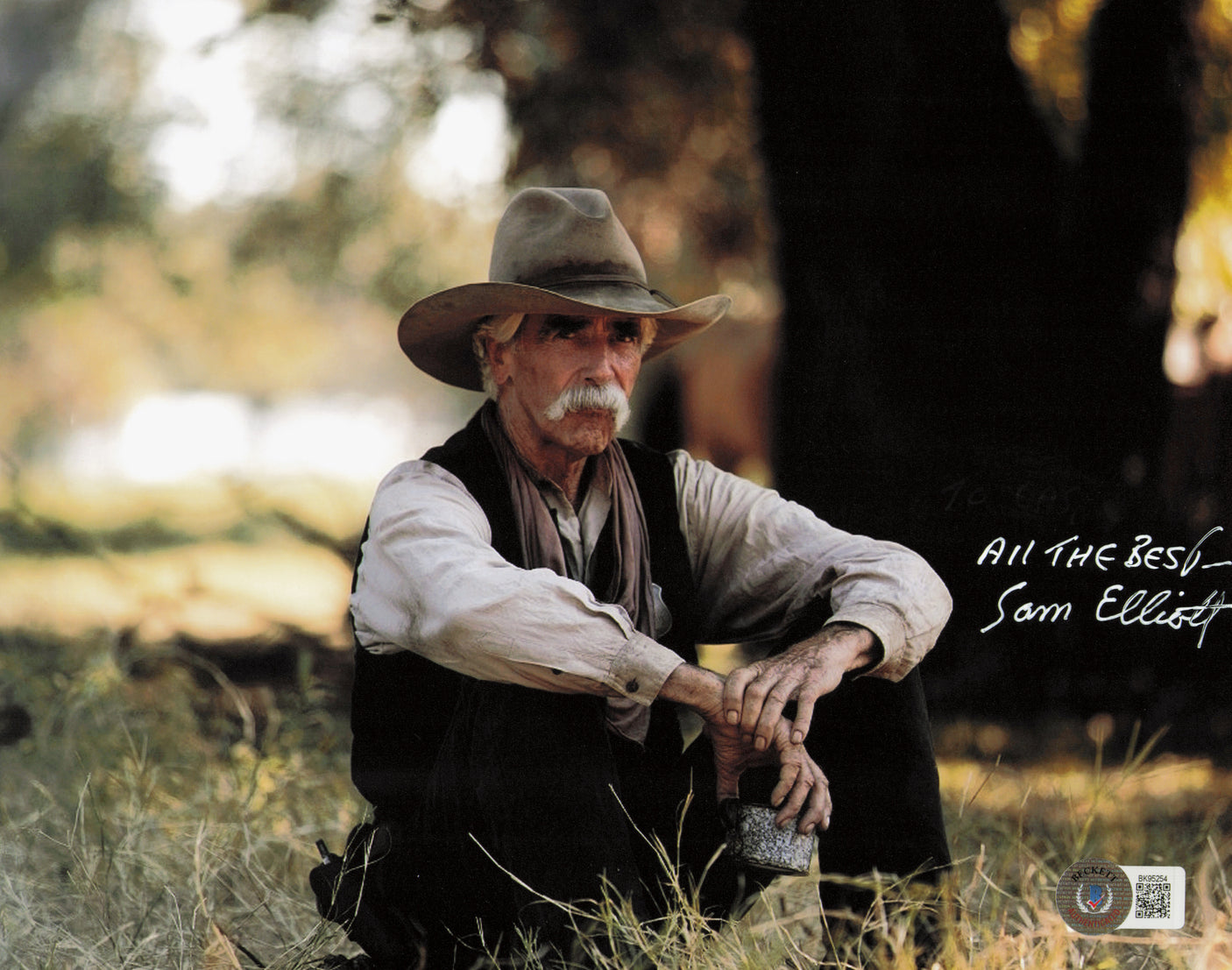 Sam Elliott Autographed 8x10 Photo Tombstone "All The Best" (Removed Personalization) Beckett BAS QR #BK95254