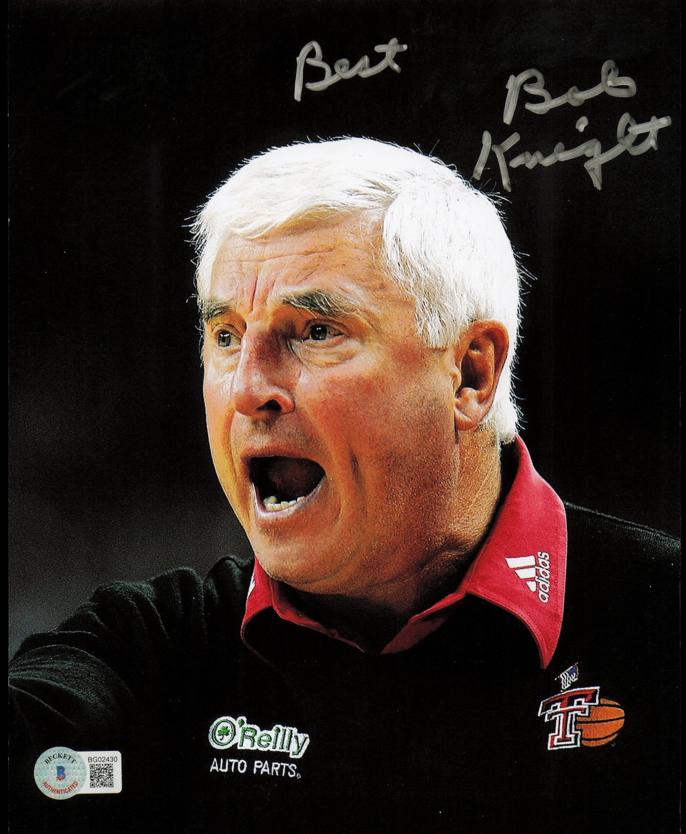 Bobby Knight Autographed 8x10 Photo Texas Tech Red Raiders "Best" Beckett BAS QR #BG02430