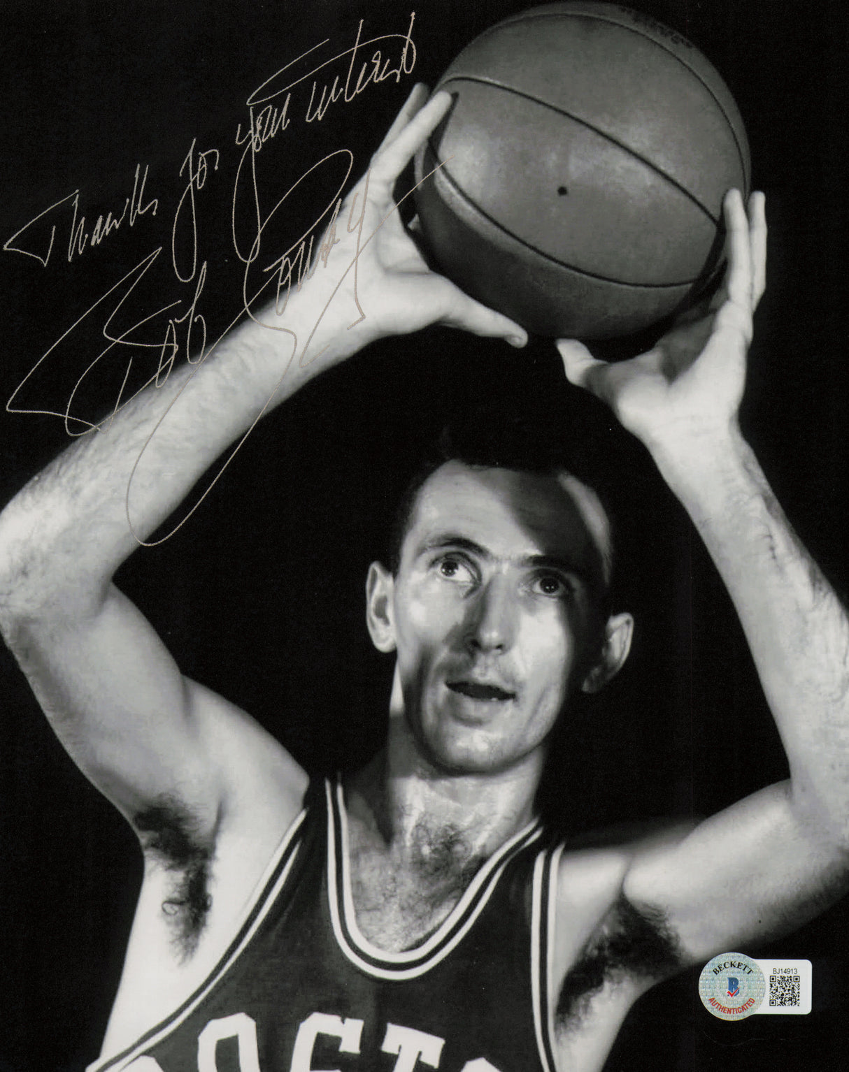 Bob Cousy Autographed 8x10 Photo Boston Celtics "Thanks For Your Wishes" Beckett BAS QR #BJ14913
