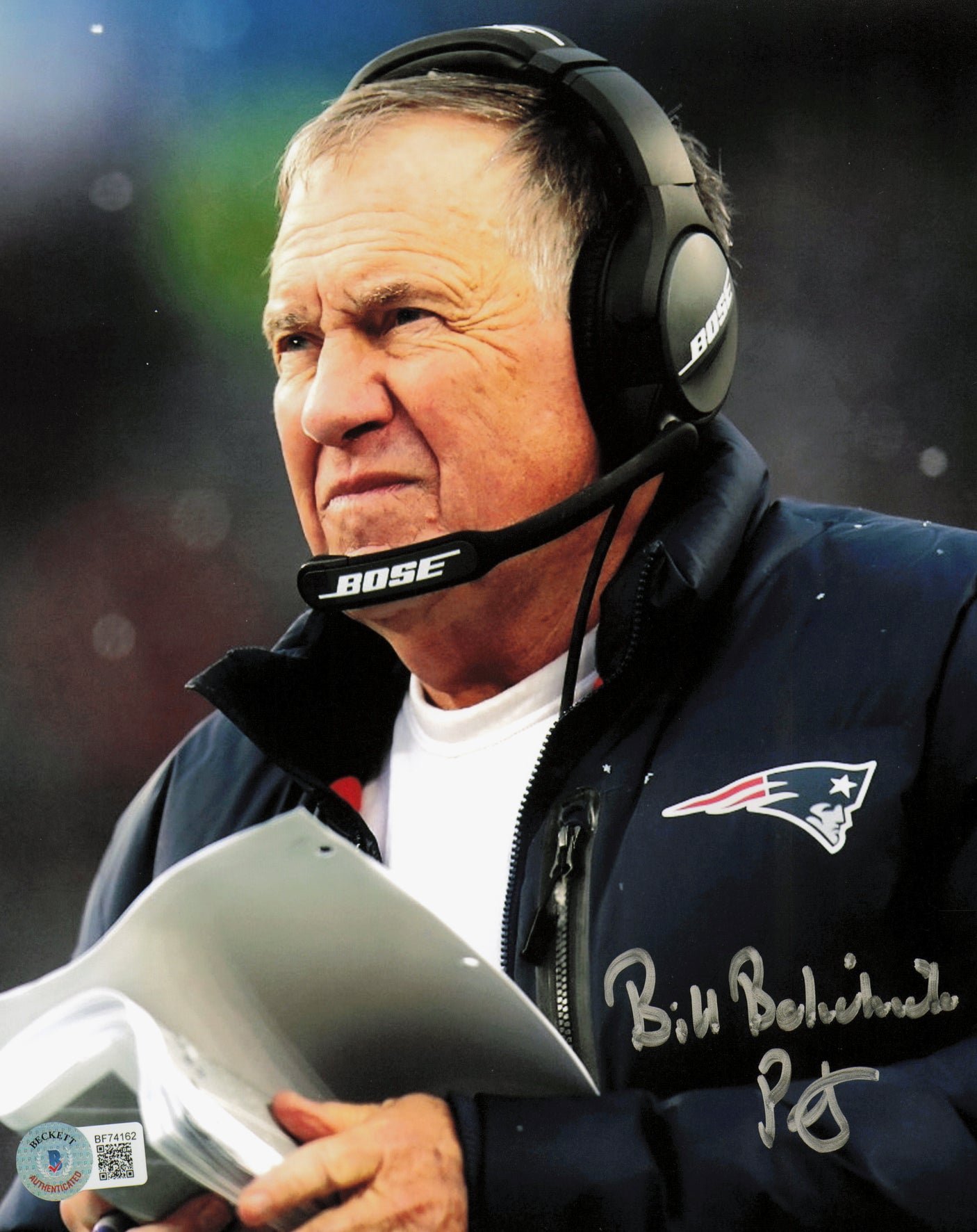 Bill Belichick Autographed 8x10 Photo New England Patriots "Pats" Beckett BAS QR #BF74162