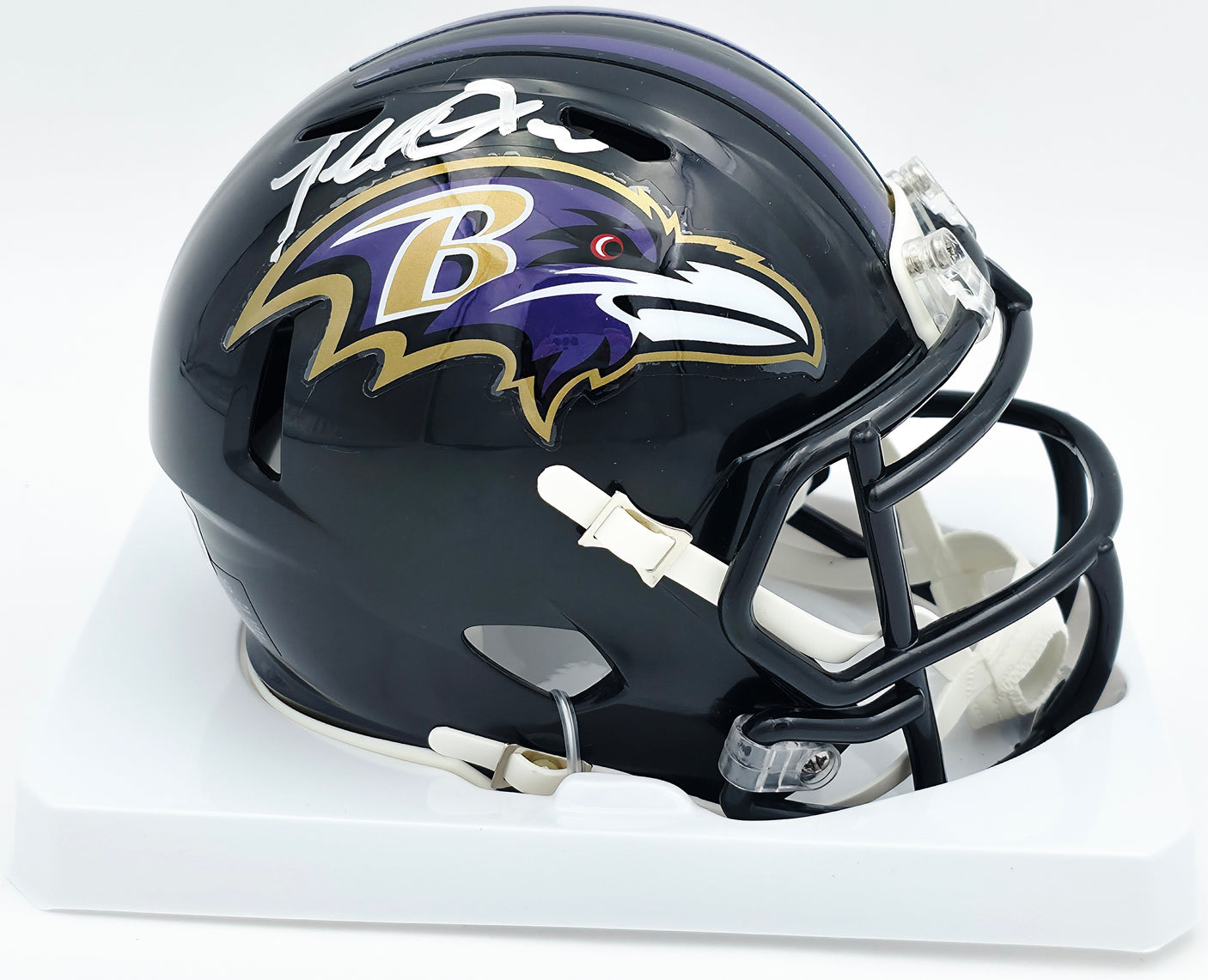 Terrell Suggs Autographed Baltimore Ravens Black Speed Mini Helmet Beckett BAS Witness #2W637289