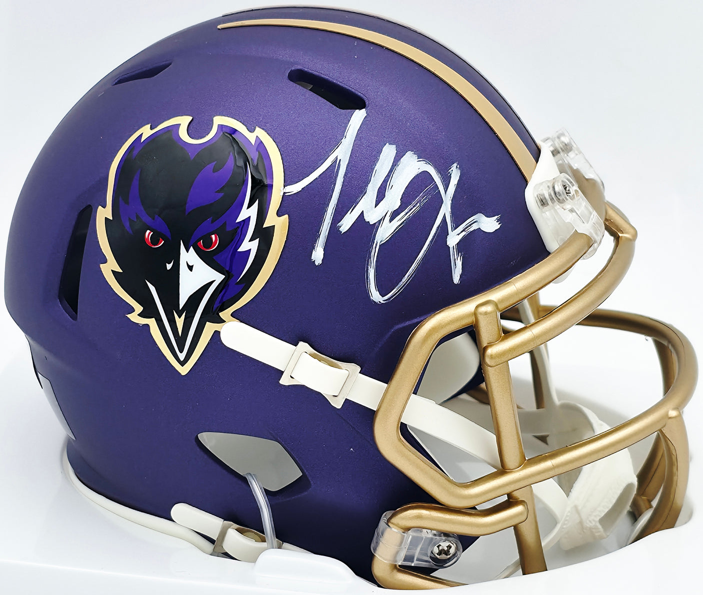 Terrell Suggs Autographed Baltimore Ravens Purple Speed Rave Mini Helmet Beckett BAS Witness #2W637228