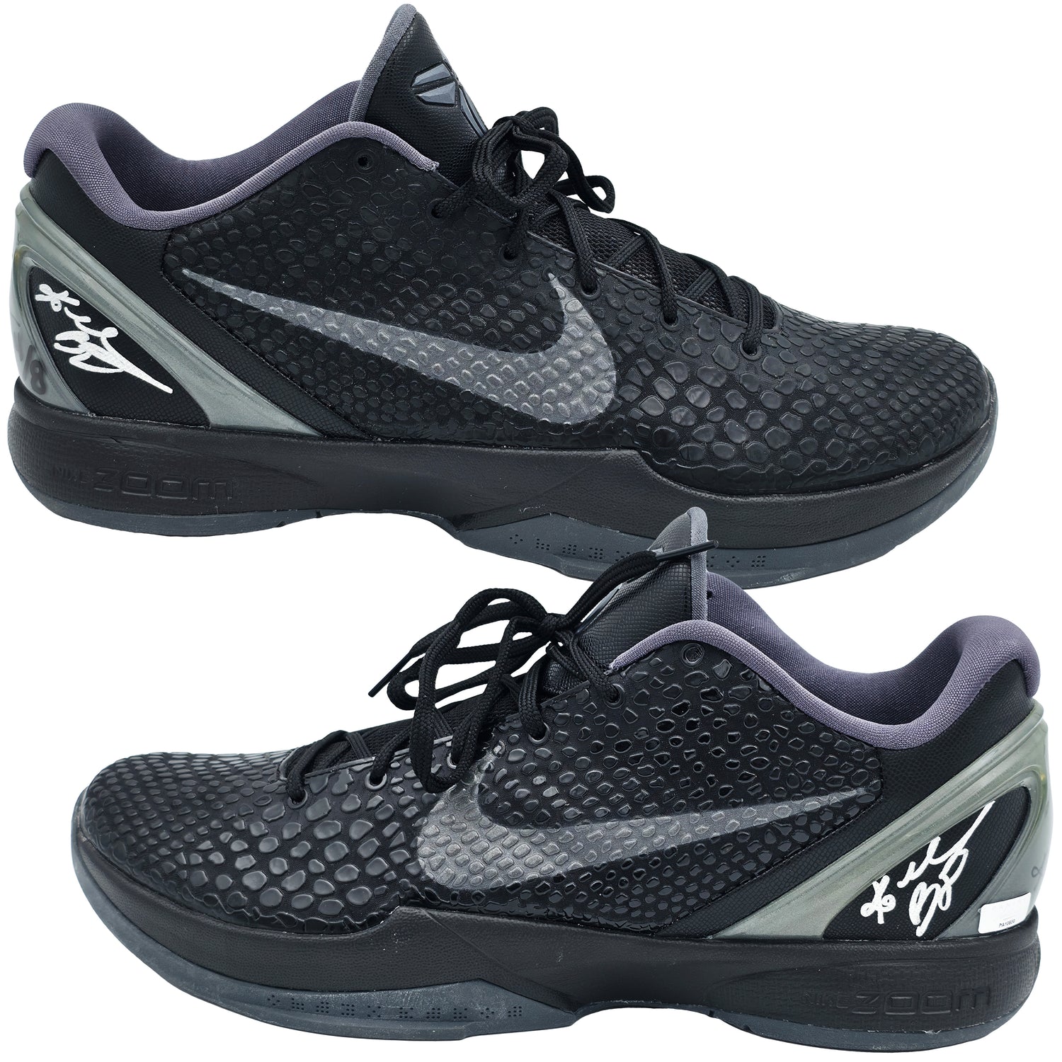 Kobe Bryant Autographed Pair of Black Nike Air Zoom VI Shoes Los Angeles Lakers (Dual Signed) PSA/DNA & #4/8 Panini Holo #PA10830