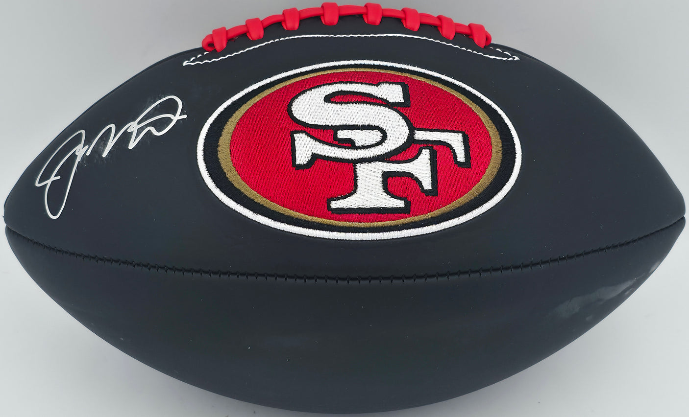 Joe Montana Autographed San Francisco 49ers Official Black Logo Football Beckett BAS Witness #WA82197