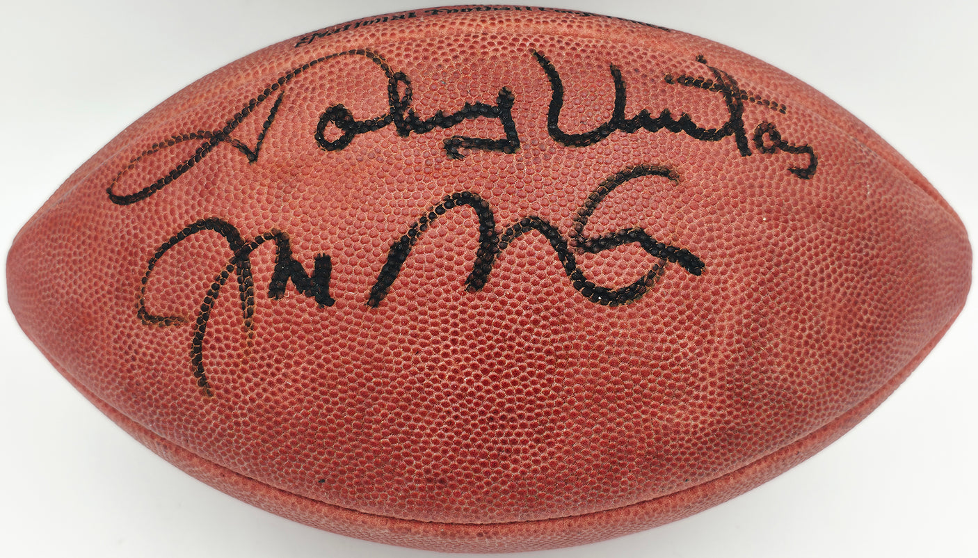 Johnny Unitas & Joe Montana Autographed Official NFL Leather Game Football Beckett BAS #A75811