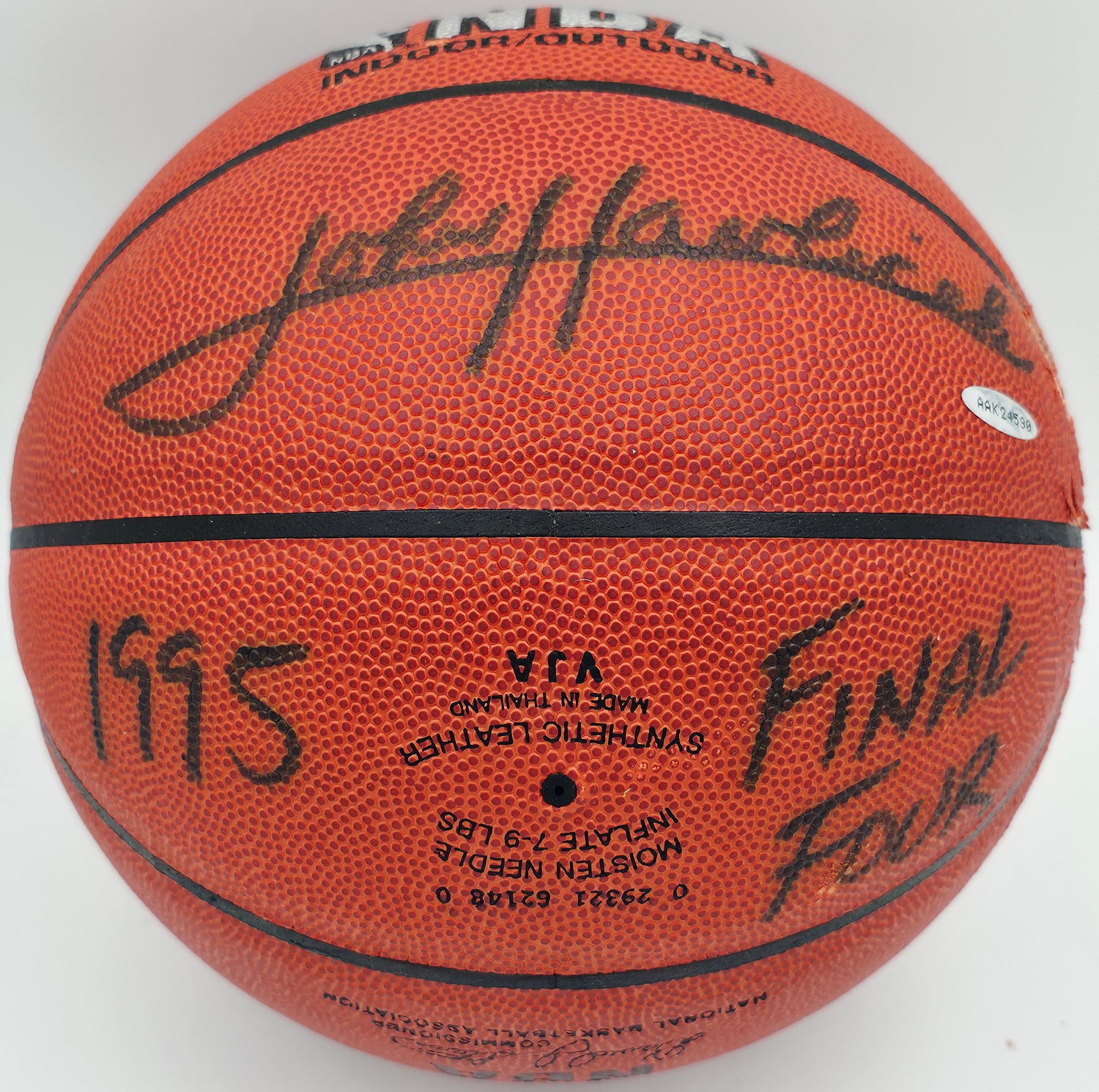 John Havlicek Autographed Official NBA Leather Basketball Boston Celtics (Damaged) UDA Holo #AAK24590