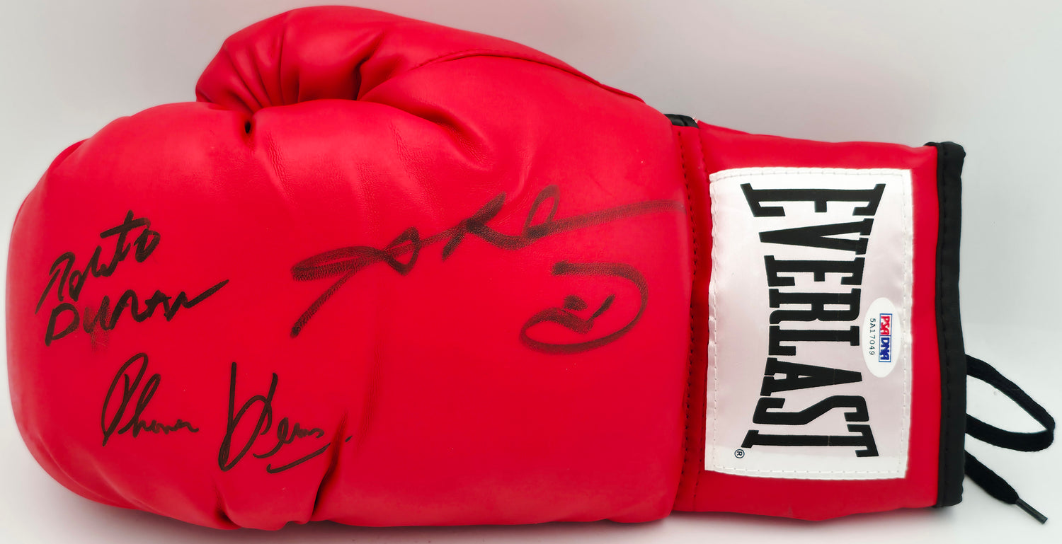 Boxing Greats Autographed Black Everlast Boxing Glove Signed By Sugar Ray Leonard, Thomas "Hitman" Hearns & Roberto Duran LH PSA/DNA #5A17049