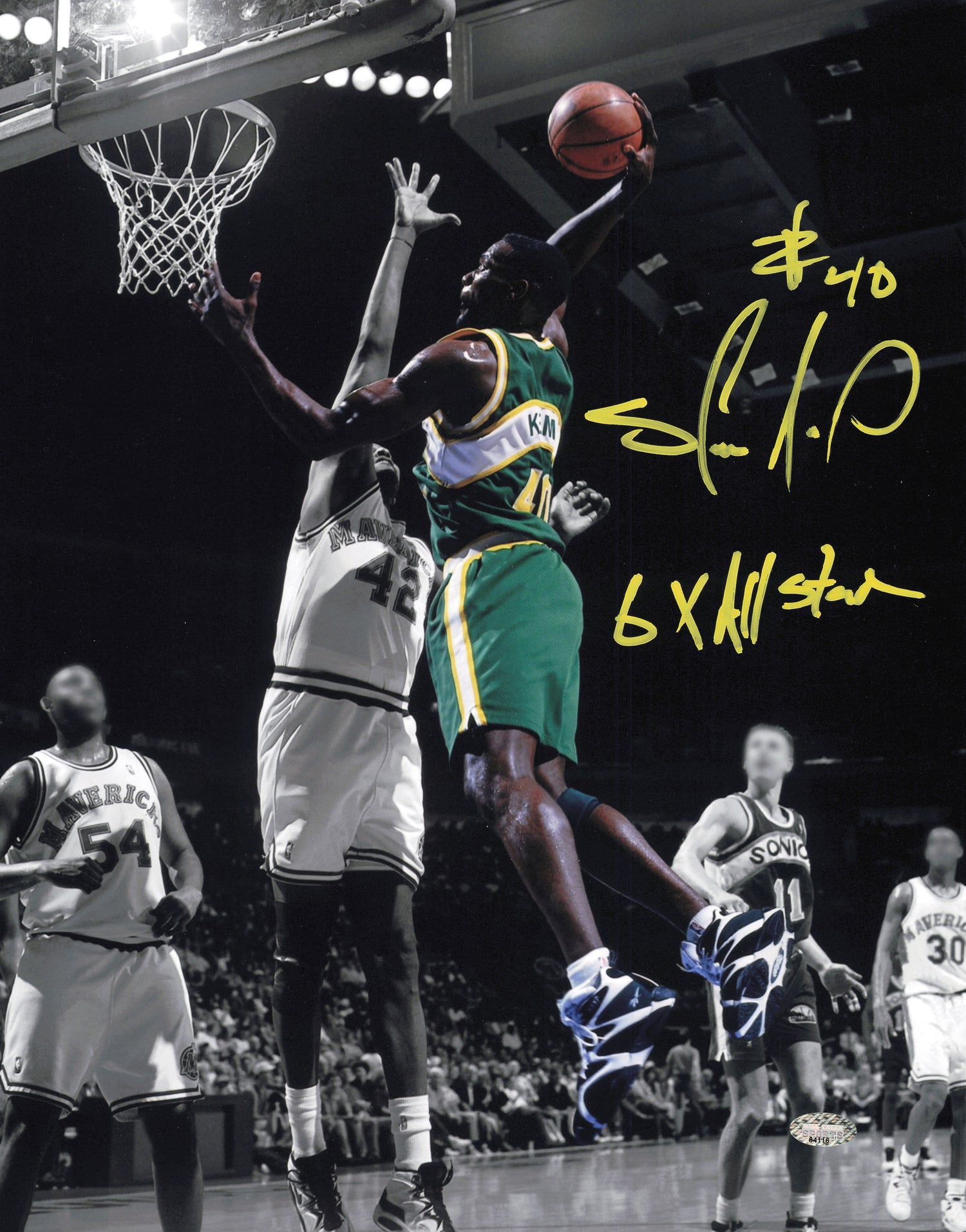Shawn Kemp Autographed 11x14 Photo Seattle Supersonics "6x All Star" MCS Holo #64116