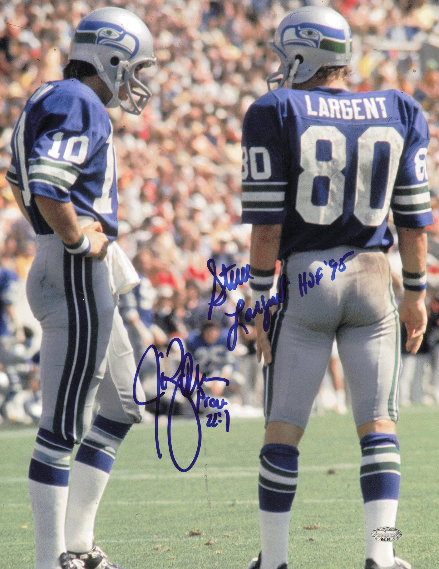 Steve Largent & Jim Zorn Autographed 11x14 Photo Seattle Seahawks MCS Holo #64175