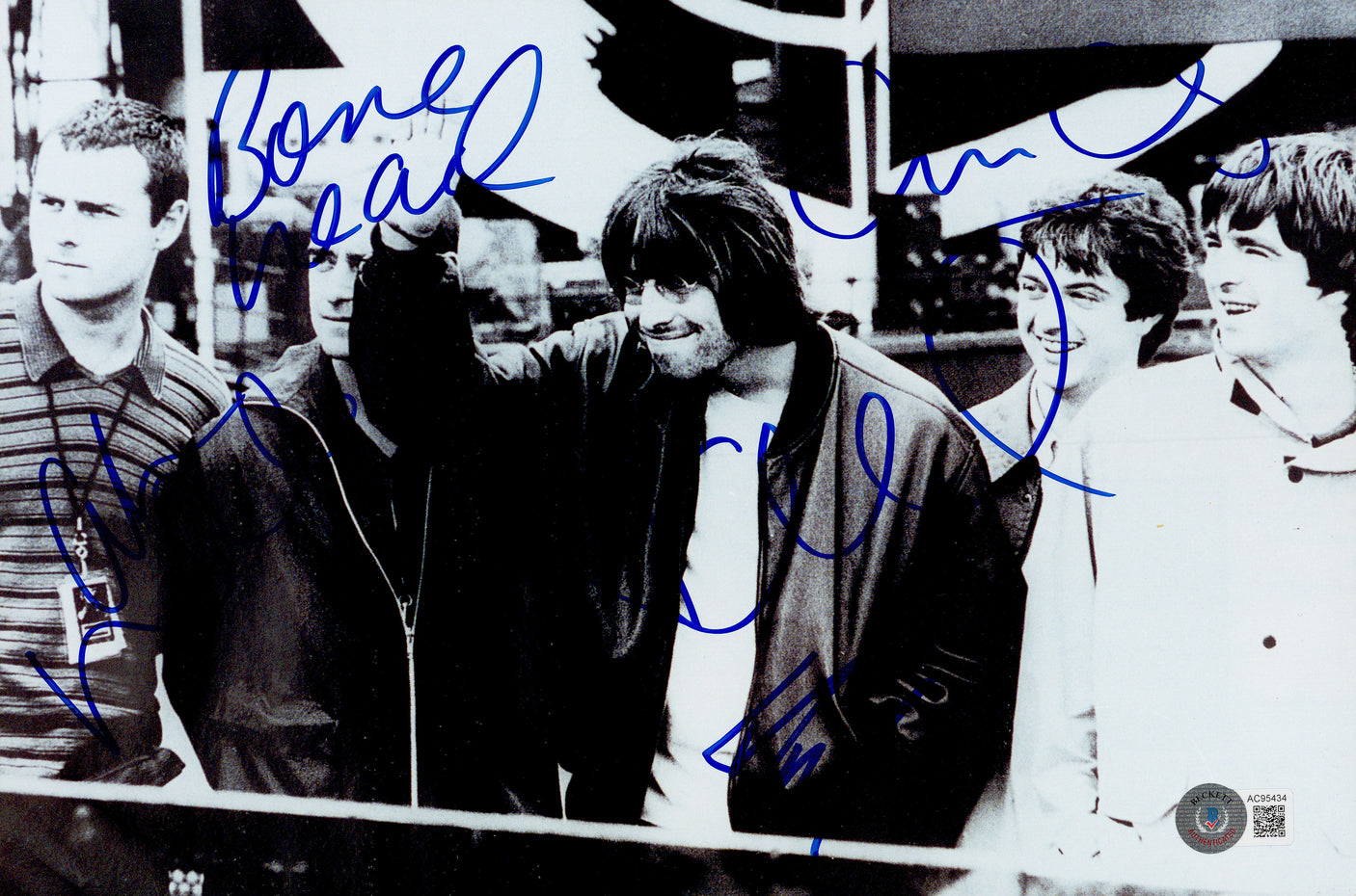 Oasis Autographed 8x12 Photo Band With 5 Signatures Including Noel & Liam Gallagher Beckett BAS #AC95434