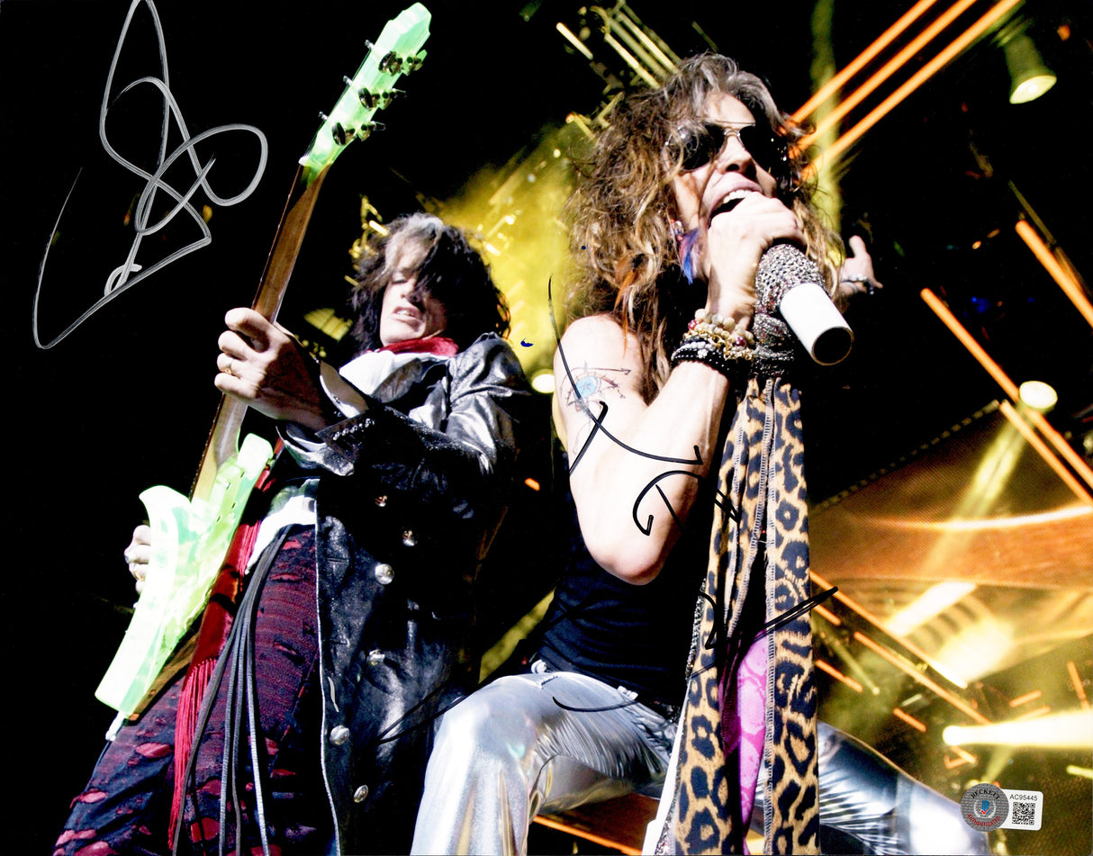 Steven Tyler & Joe Perry Autographed 11x14 Photo Aerosmith Band Beckett BAS #AC95445