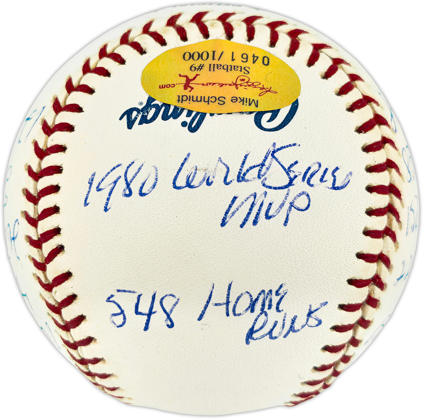 Mike Schmidt Autographed Official MLB Baseball Philadelphia Phillies Statball With 16 Stats #461/1000 Beckett BAS #AE16480