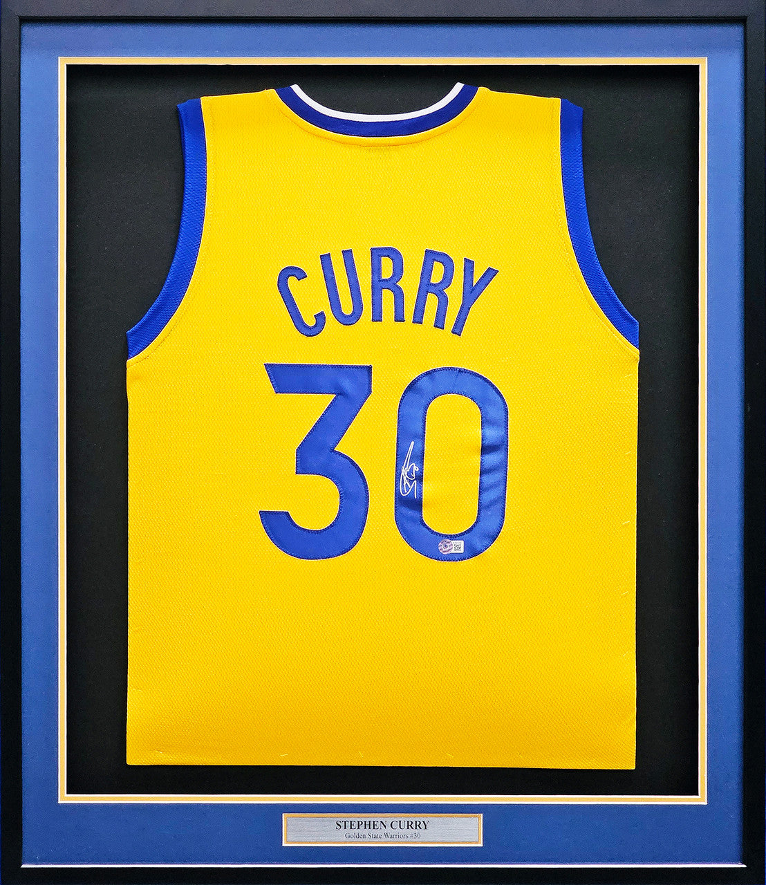 Golden State Warriors Stephen Curry Autographed Framed Yellow Jersey Beckett BAS Stock #266064