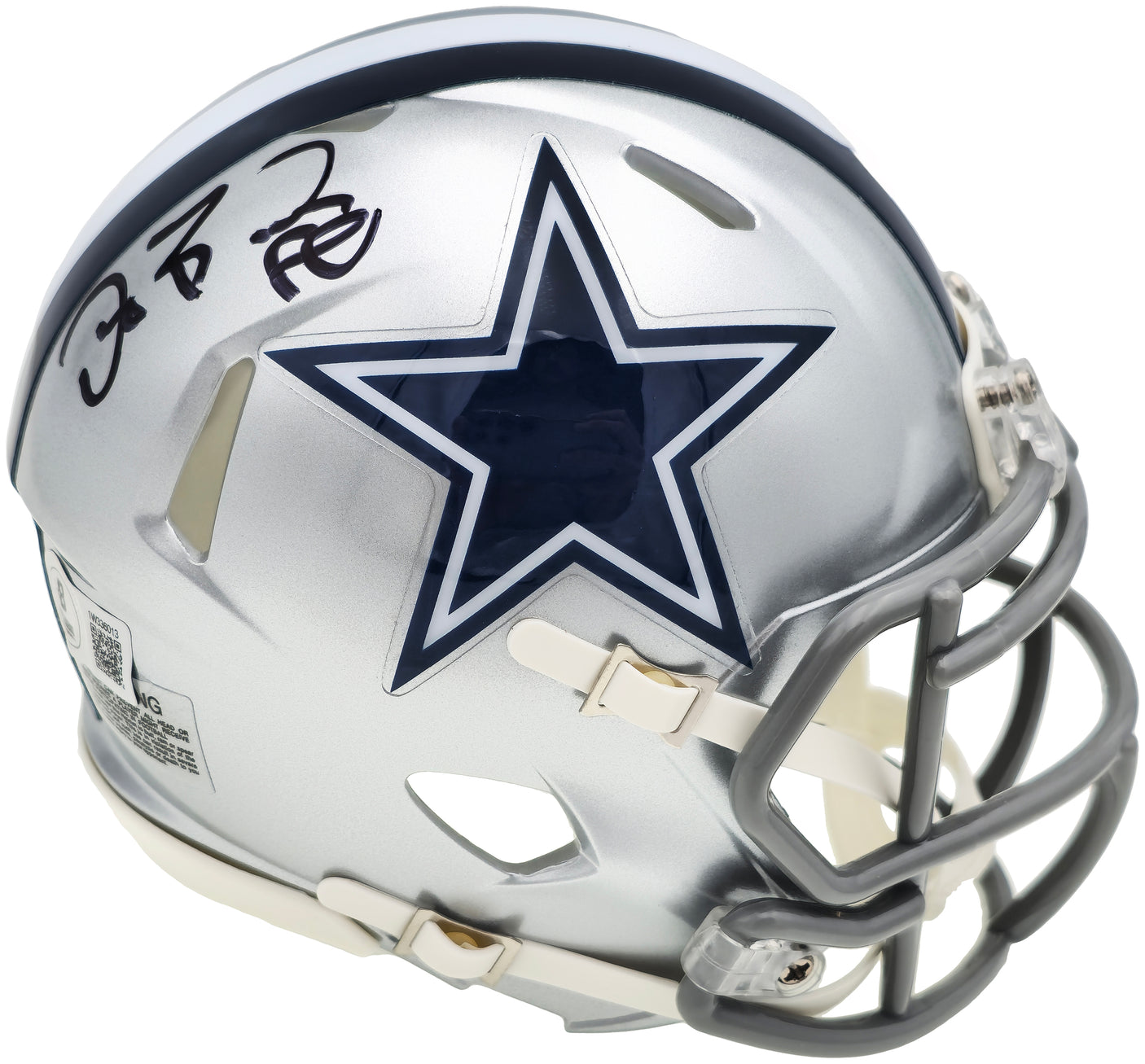 Dez Bryant Autographed Dallas Cowboys Silver Speed Mini Helmet Beckett BAS Witness Stock #230224