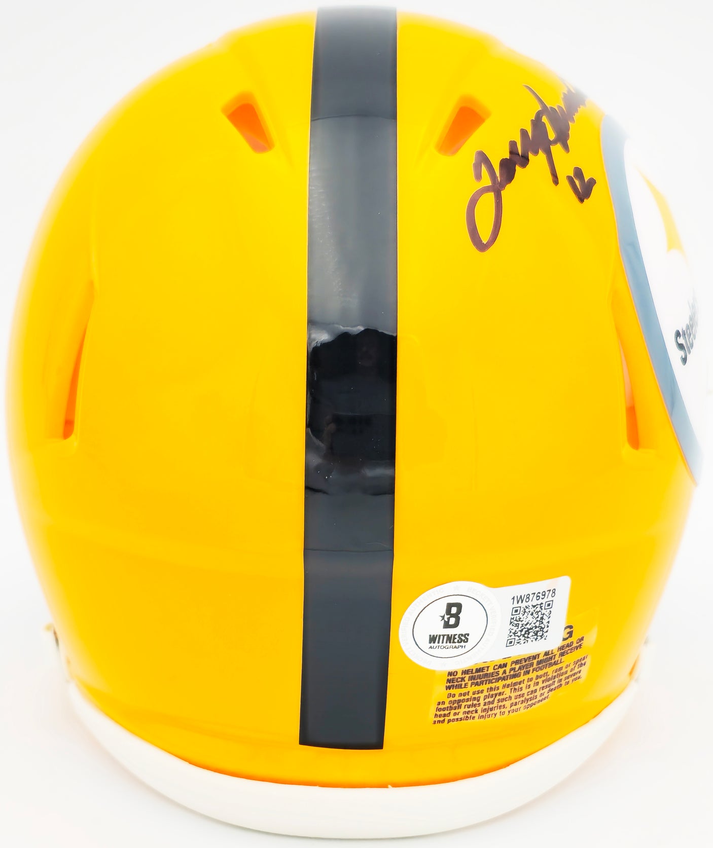 Terry Bradshaw Autographed Pittsburgh Steelers Yellow Speed Mini Helmet Beckett BAS Witness Stock #230229