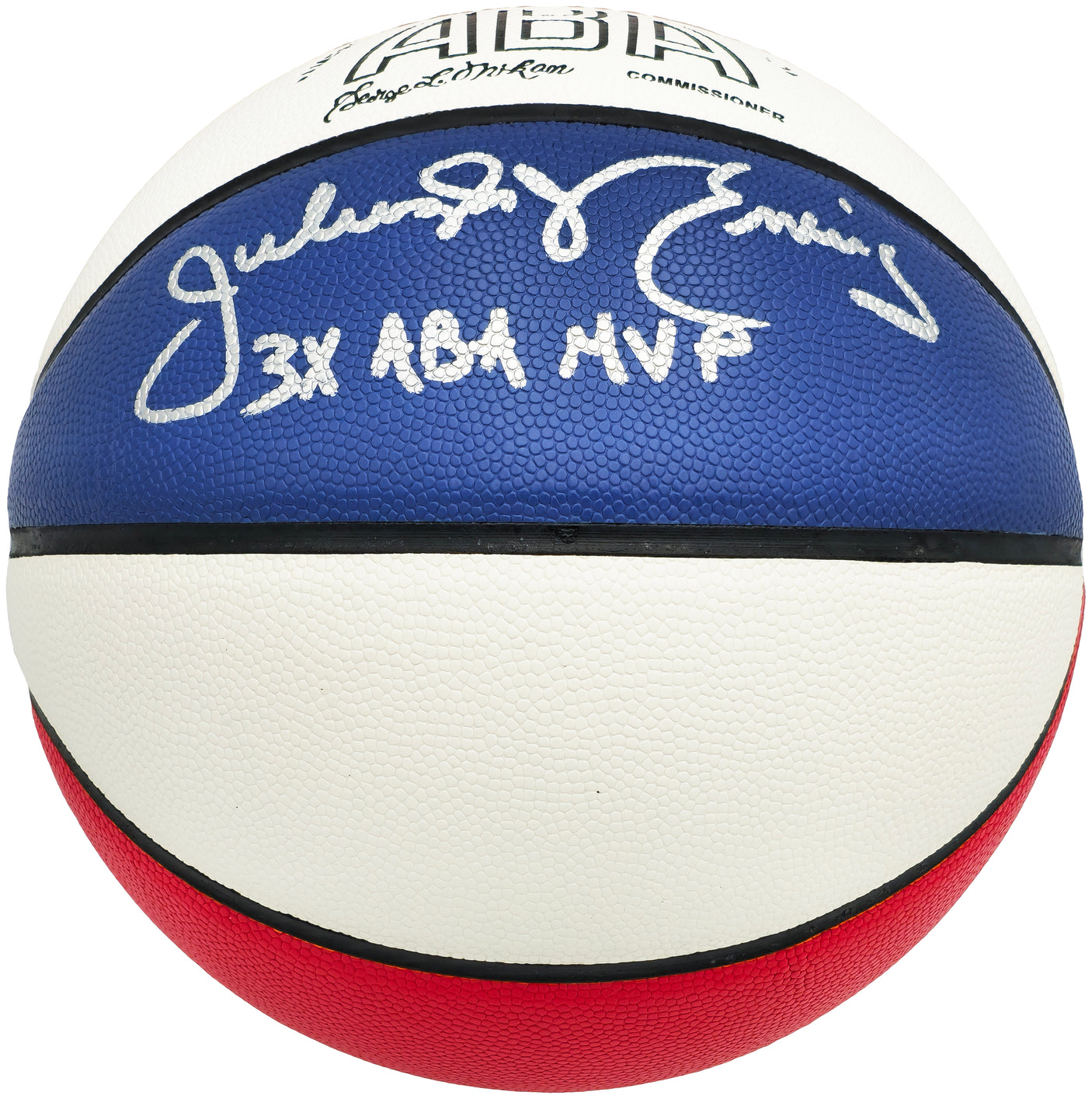Julius "Dr. J" Erving Autographed Official ABA Logo Red, White & Blue Basketball New Jersey Nets "3x ABA MVP" Beckett BAS Witness Stock #230289