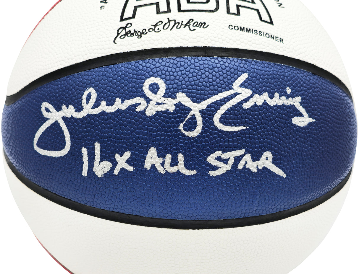 Julius "Dr. J" Erving Autographed Official ABA Logo Red, White & Blue Basketball New Jersey Nets "16x All Star" Beckett BAS Witness Stock #230290