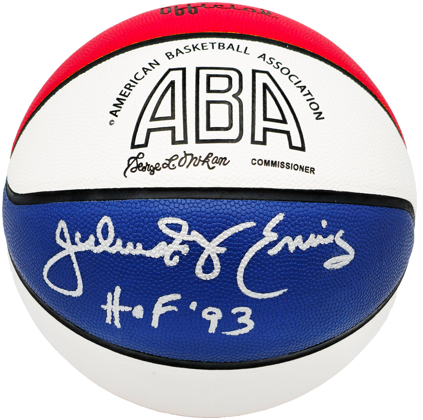Julius "Dr. J" Erving Autographed Official ABA Logo Red, White & Blue Basketball New Jersey Nets "HOF 93" Beckett BAS Witness Stock #230288