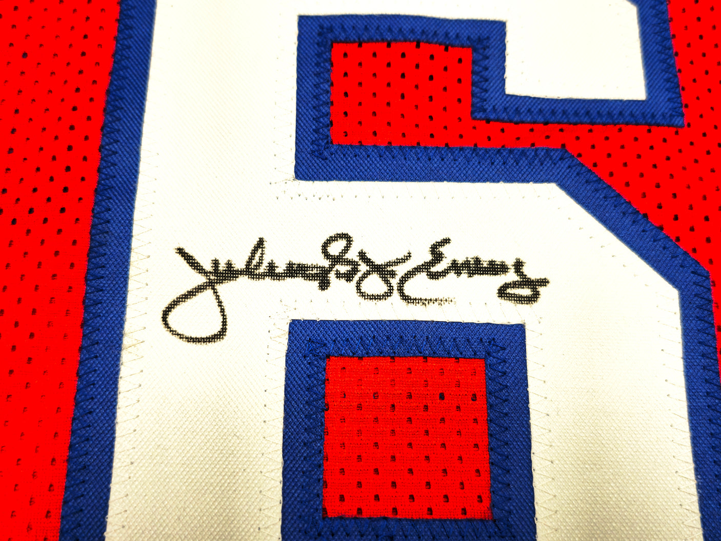 Philadelphia 76ers Julius "Dr. J" Erving Autographed Red Jersey Beckett BAS Witness Stock #230292