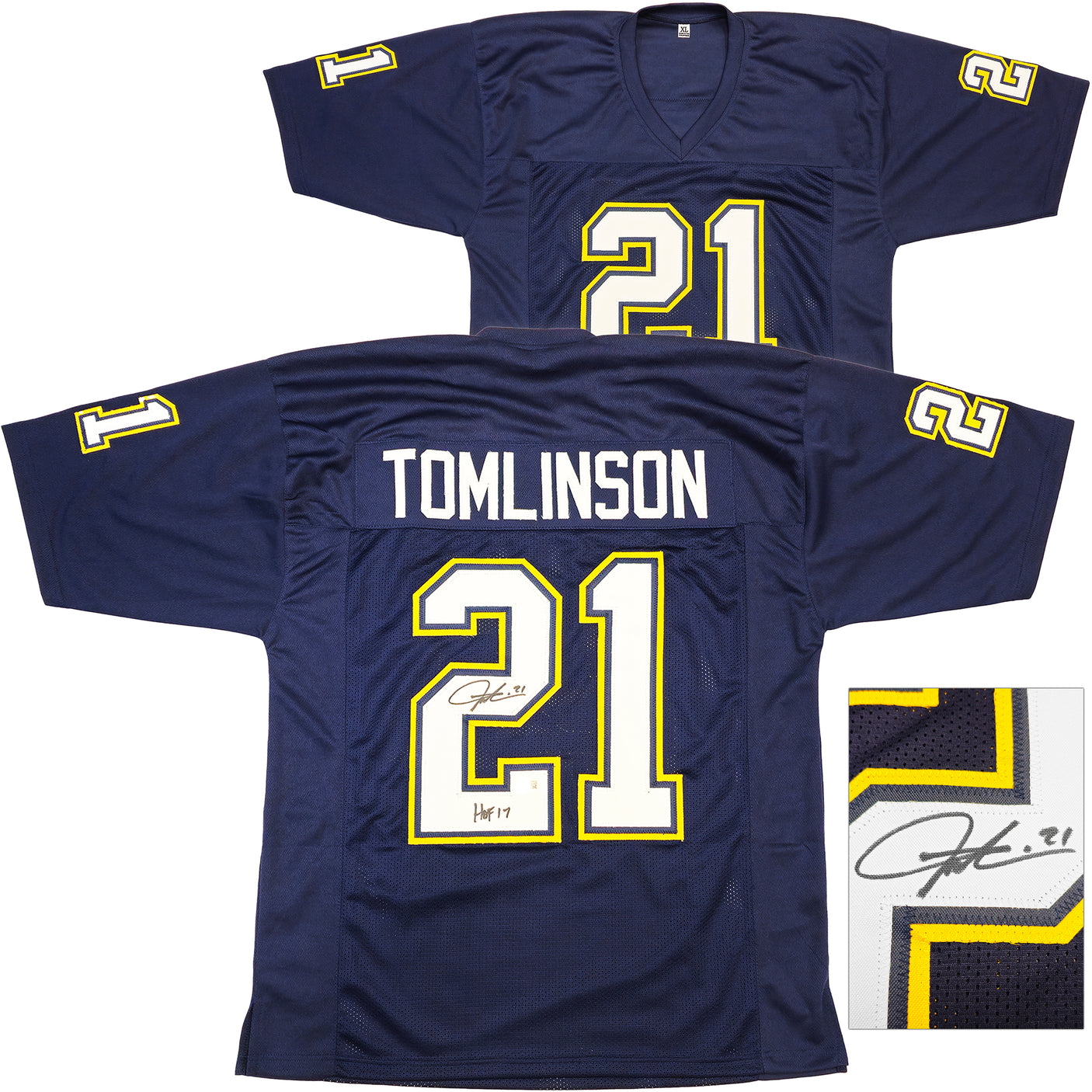 San Diego Chargers LaDainian Tomlinson Autographed Dark Blue Jersey "HOF 17" Beckett BAS Witness Stock #230585